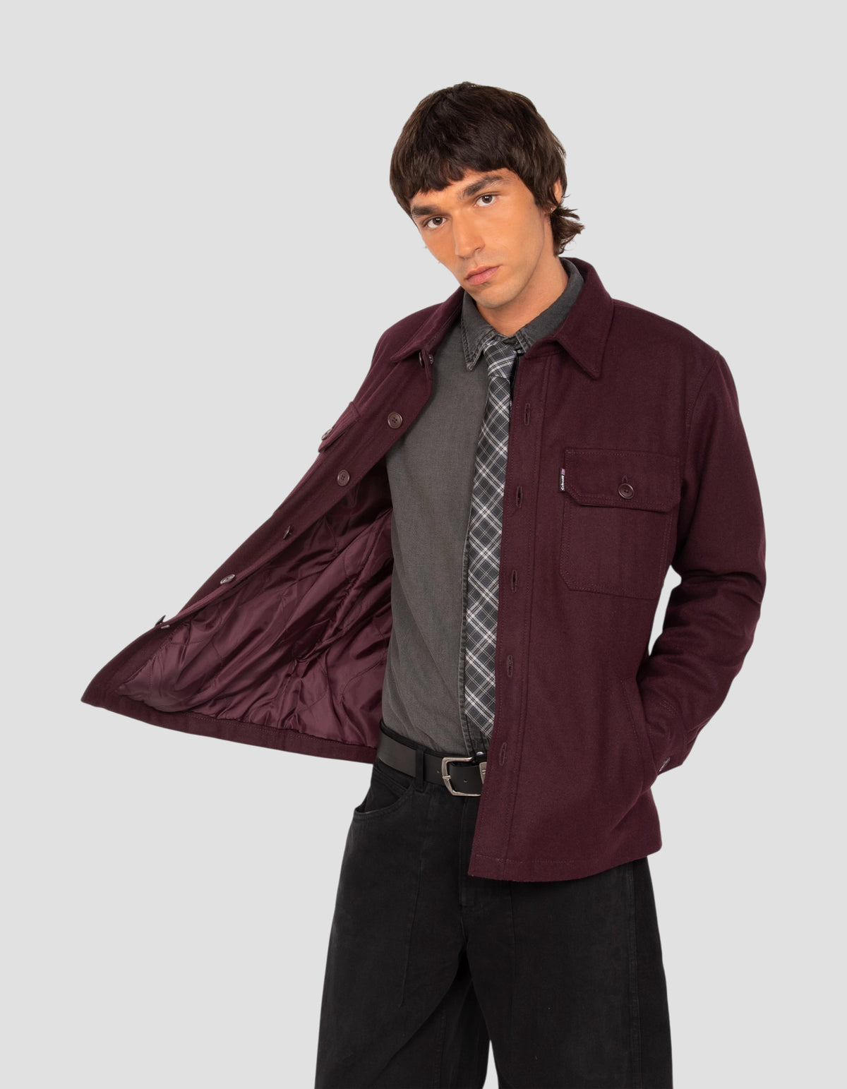 Chaqueta burdeos mezcla lana con botones