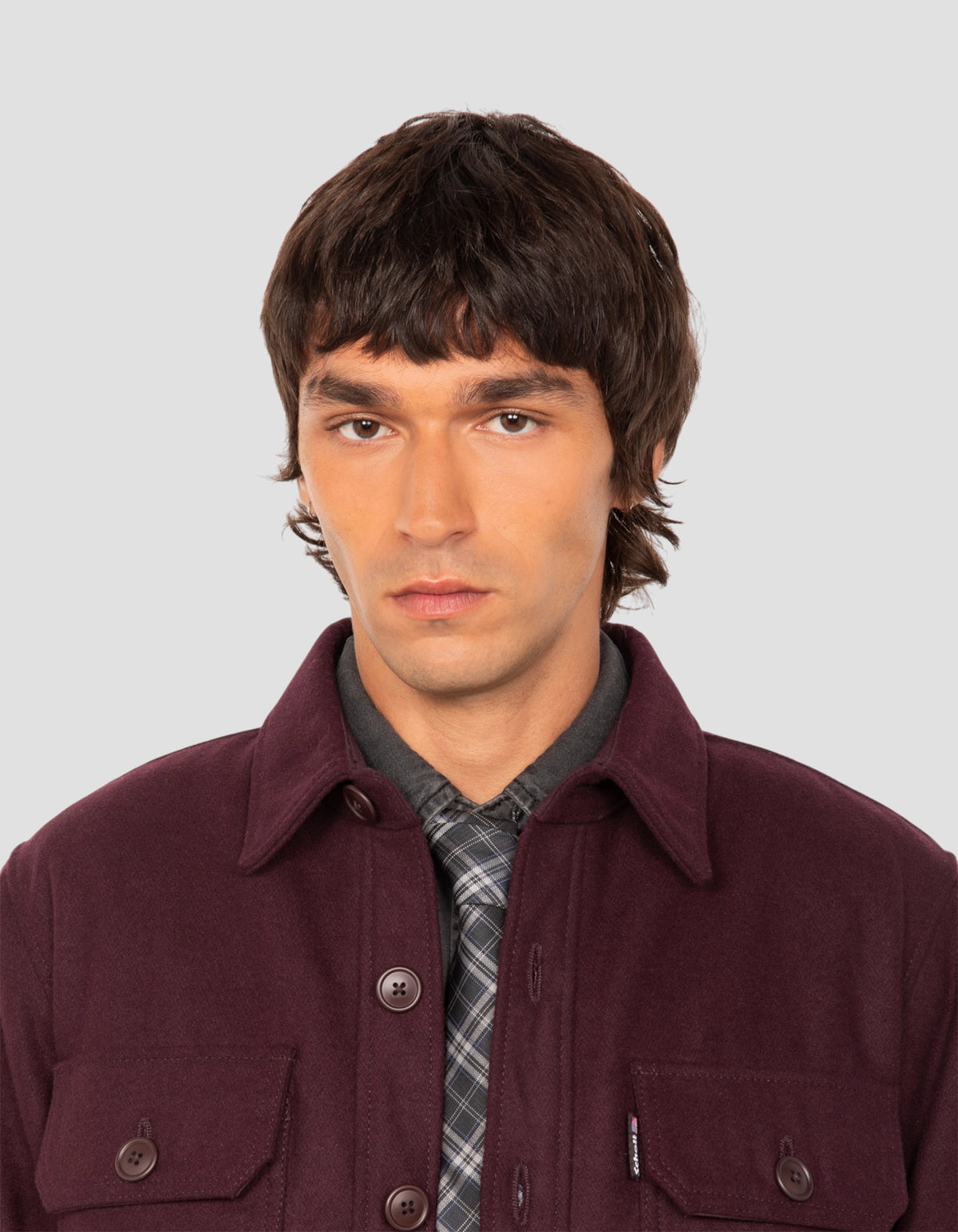 Chaqueta burdeos mezcla lana con botones