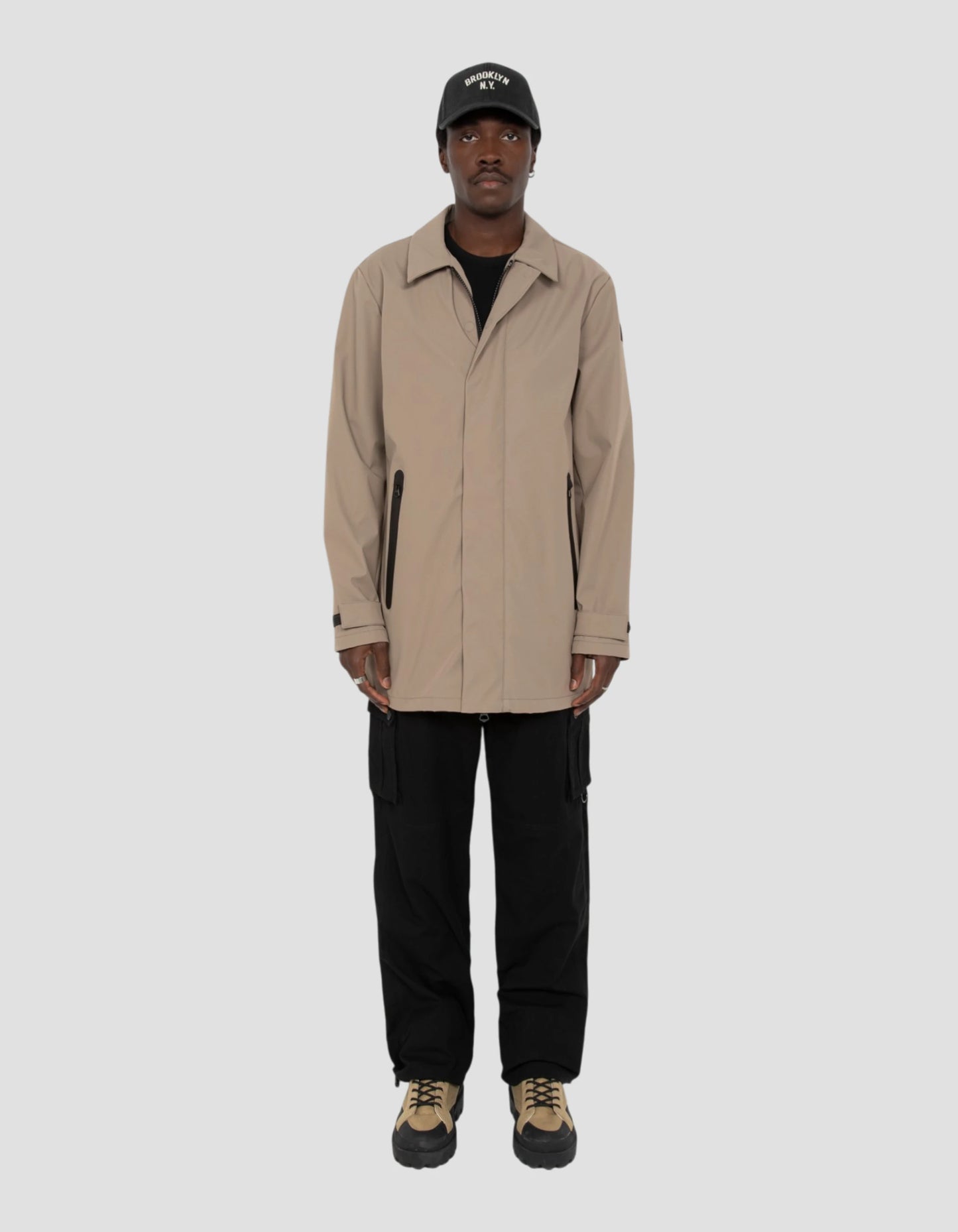 Beige water-repellent technical coat