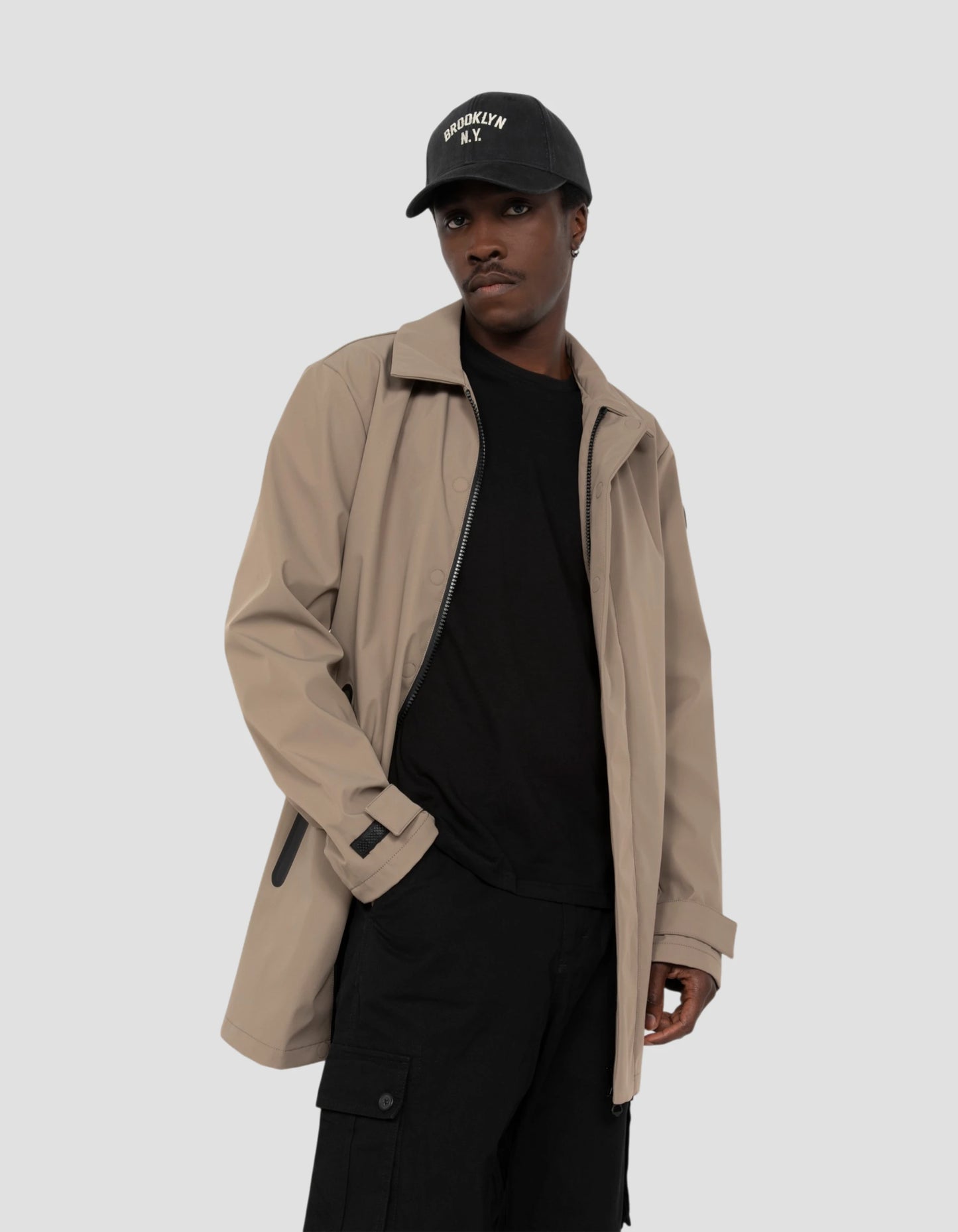Beige water-repellent technical coat