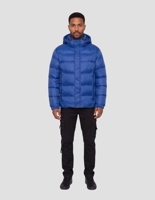 Königsblaue Daunenjacke mit Kapuze