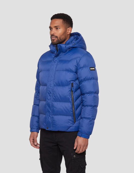 Königsblaue Daunenjacke mit Kapuze