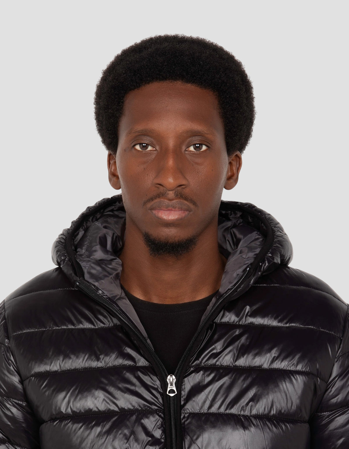 Black shiny hooded puffer jacket-5