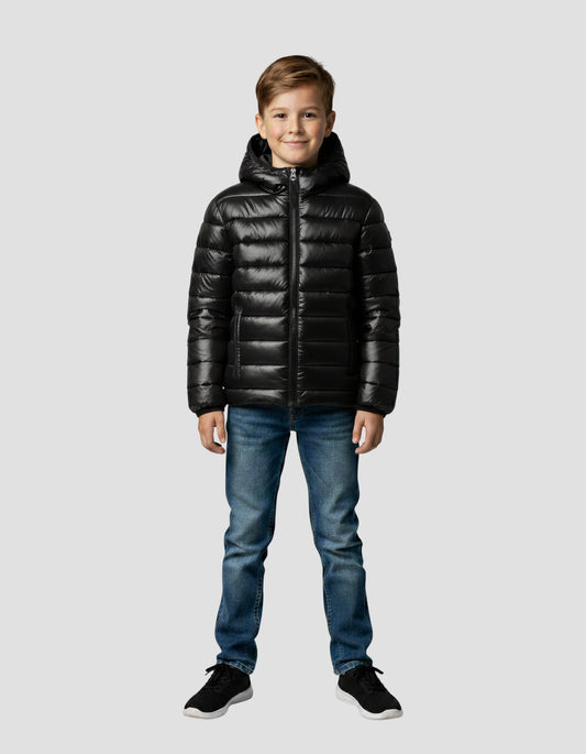 Doudoune shiny noire à capuche enfant