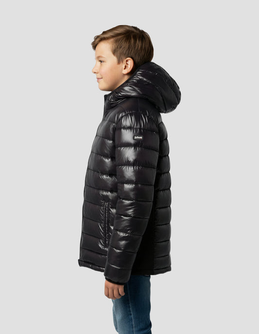 Doudoune shiny noire à capuche enfant