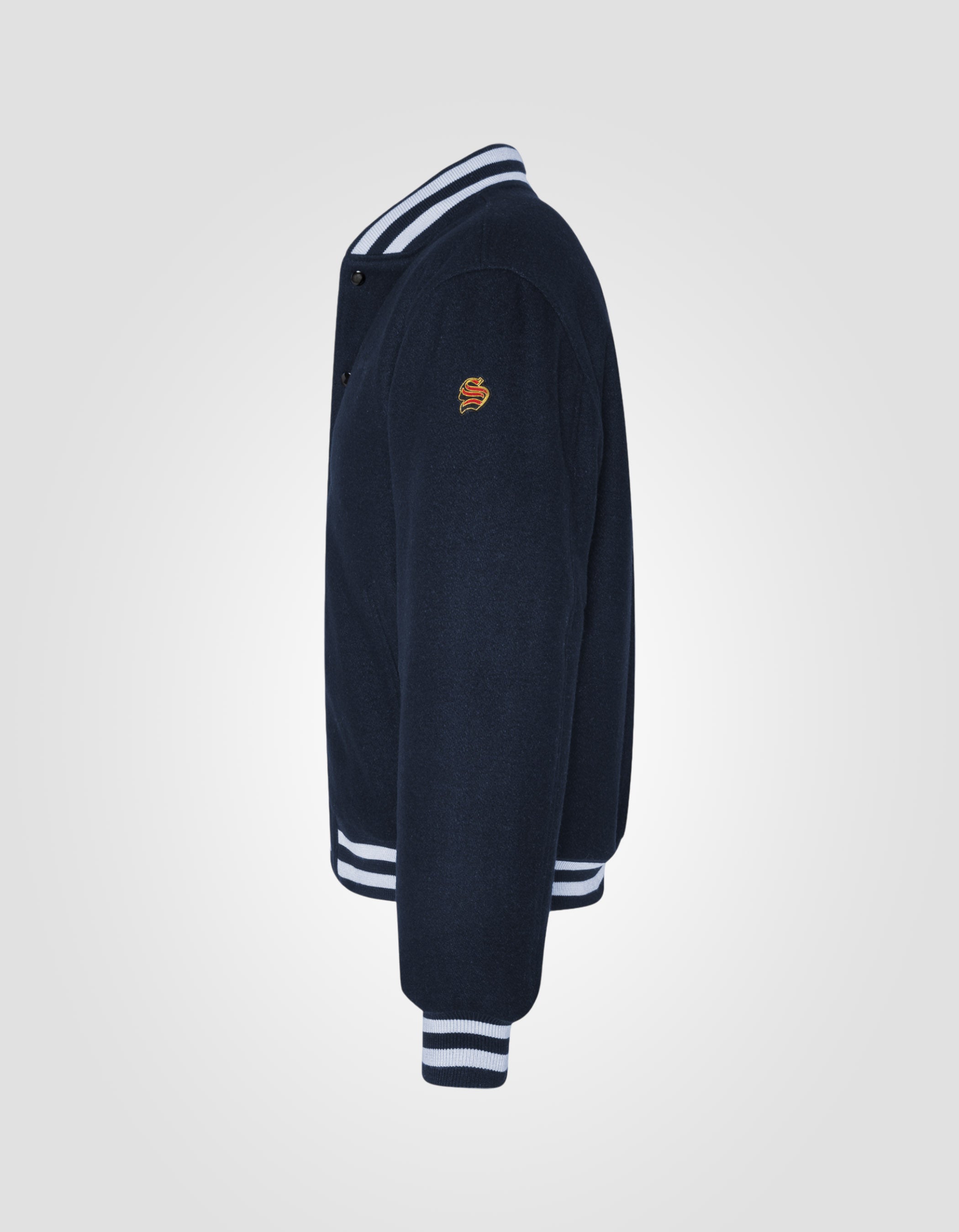 Blouson varsity bleu marine en laine mélangée-7