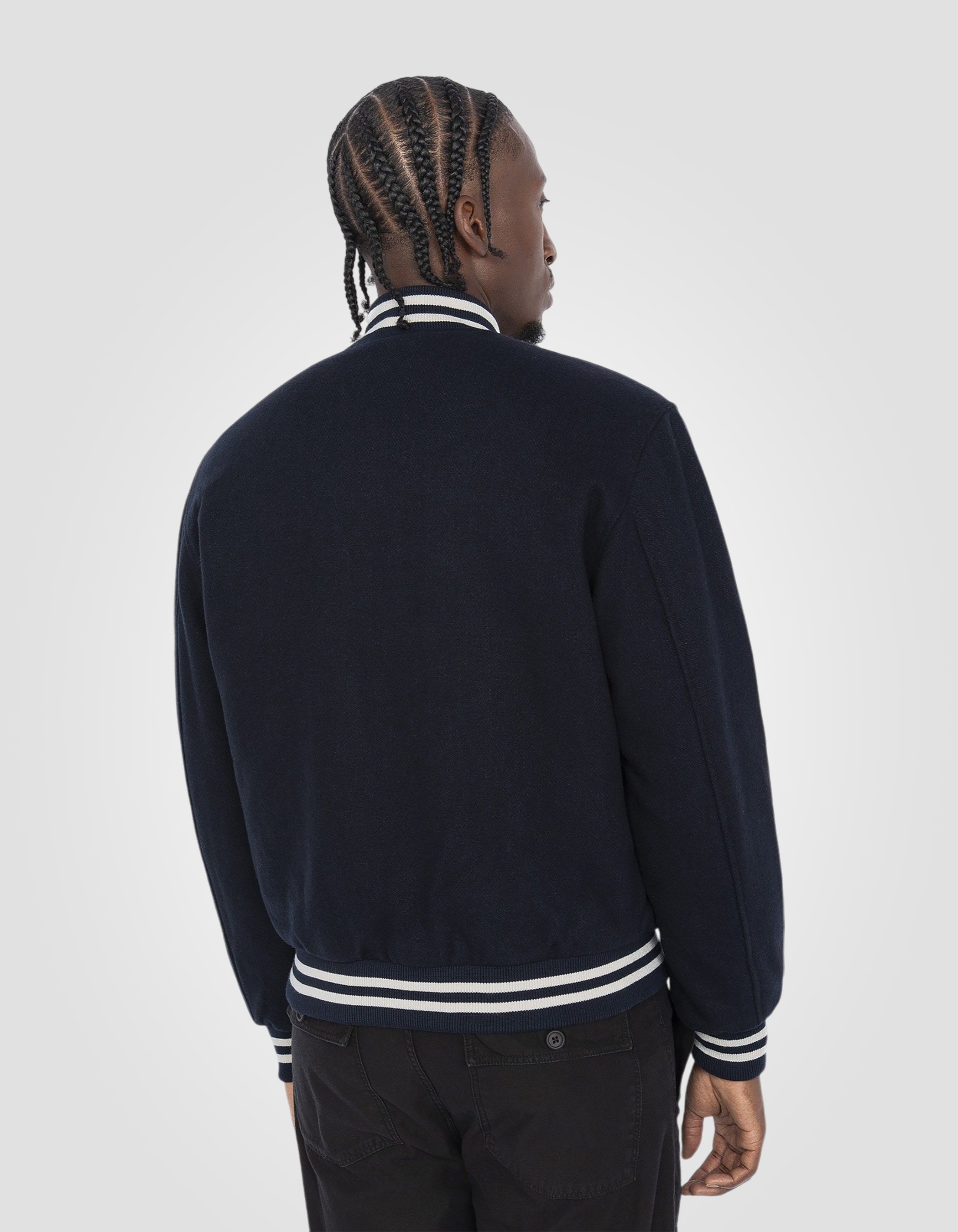 Blouson varsity bleu marine en laine mélangée-6