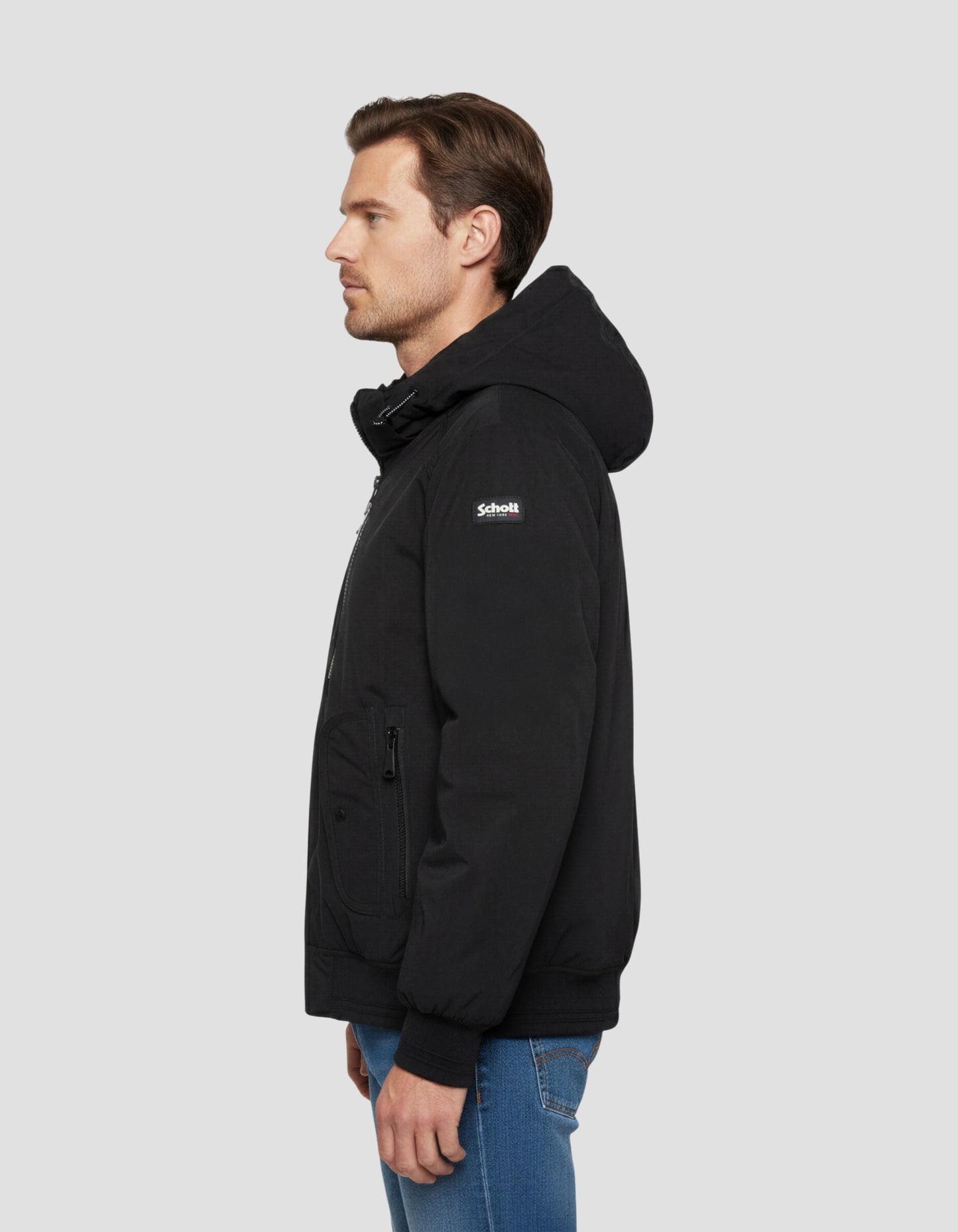 Blouson noir à capuche avec plastron amovible