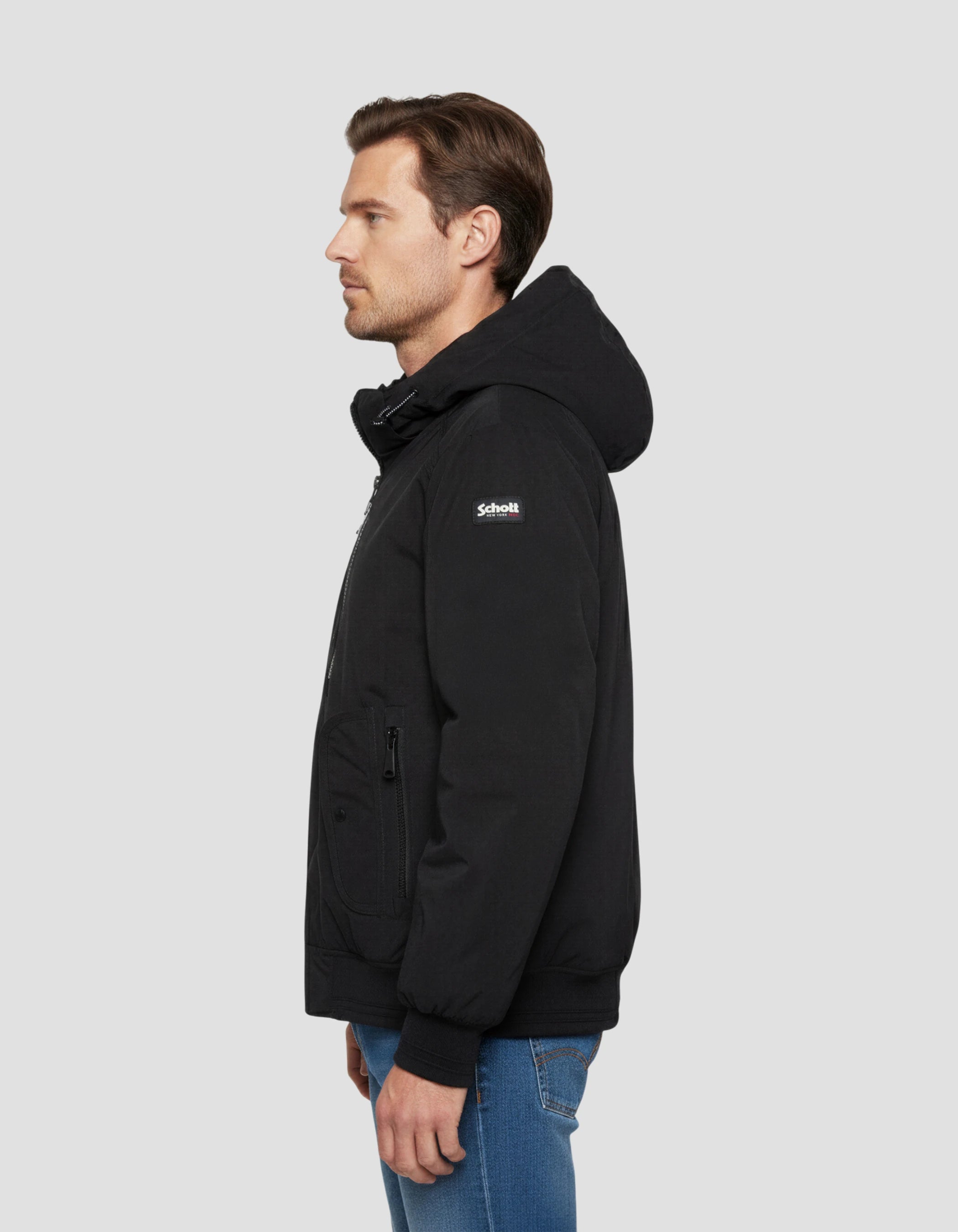 Blouson noir à capuche avec plastron amovible-3