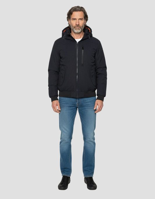 Giacca blu navy con cappuccio con plastron rimovibile