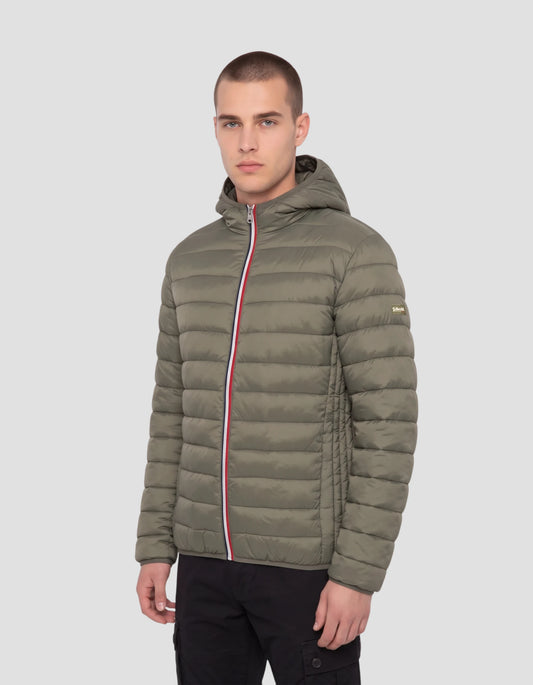 Ultralight khaki hooded puffer jacket