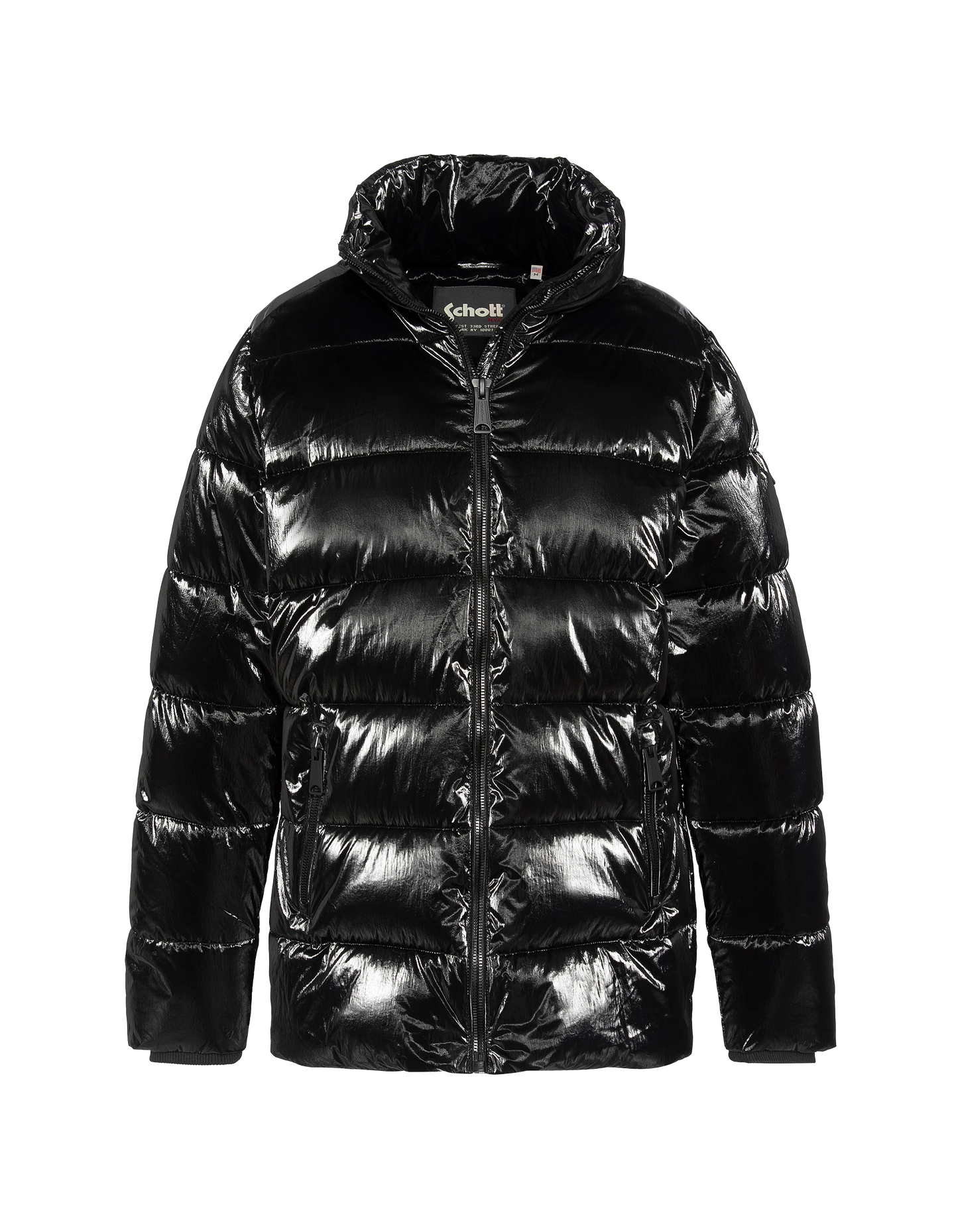 Schwarze Down -Jacke mit abnehmbarem Kunstpelzkragen