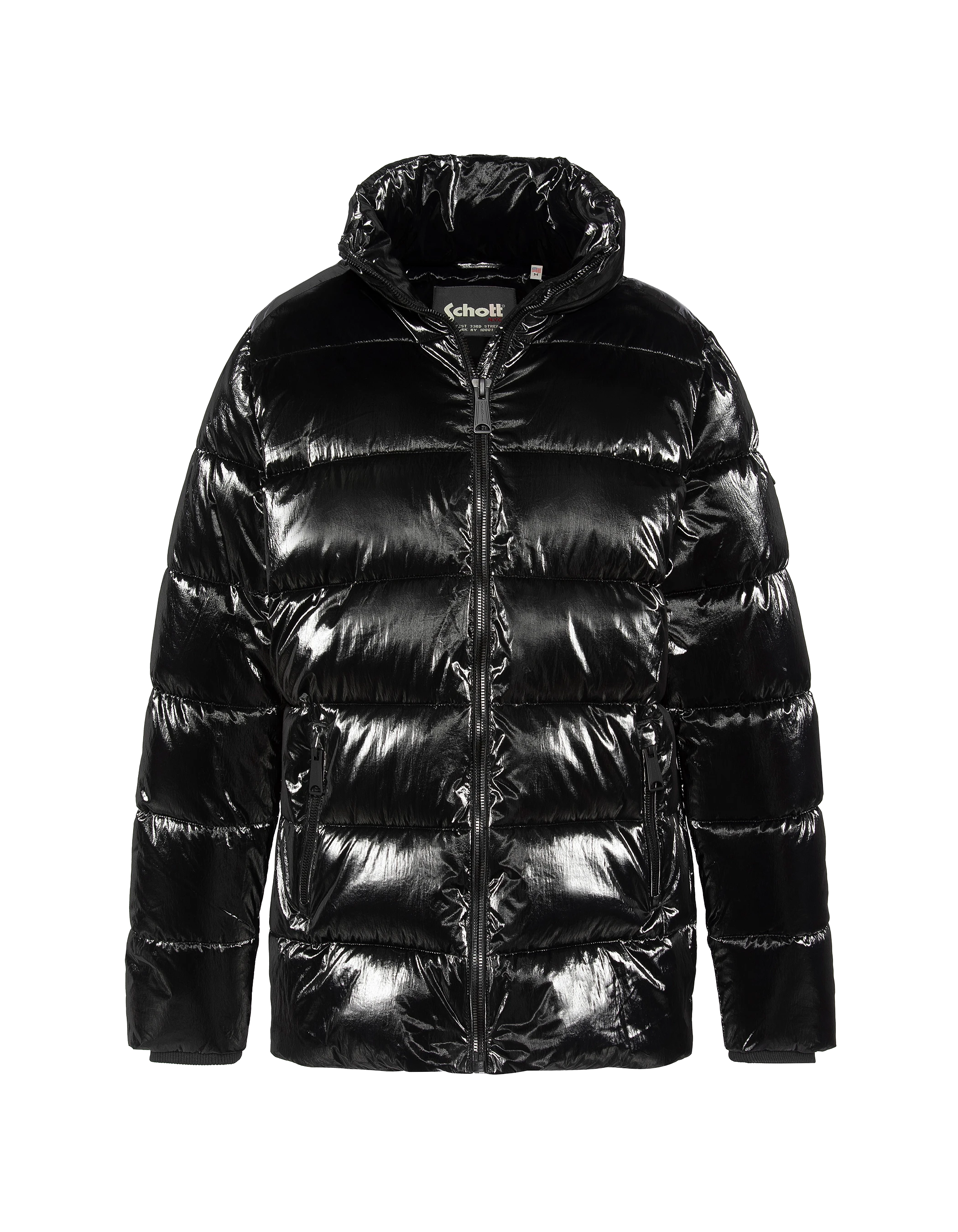 Schwarze Down -Jacke mit abnehmbarem Kunstpelzkragen-2