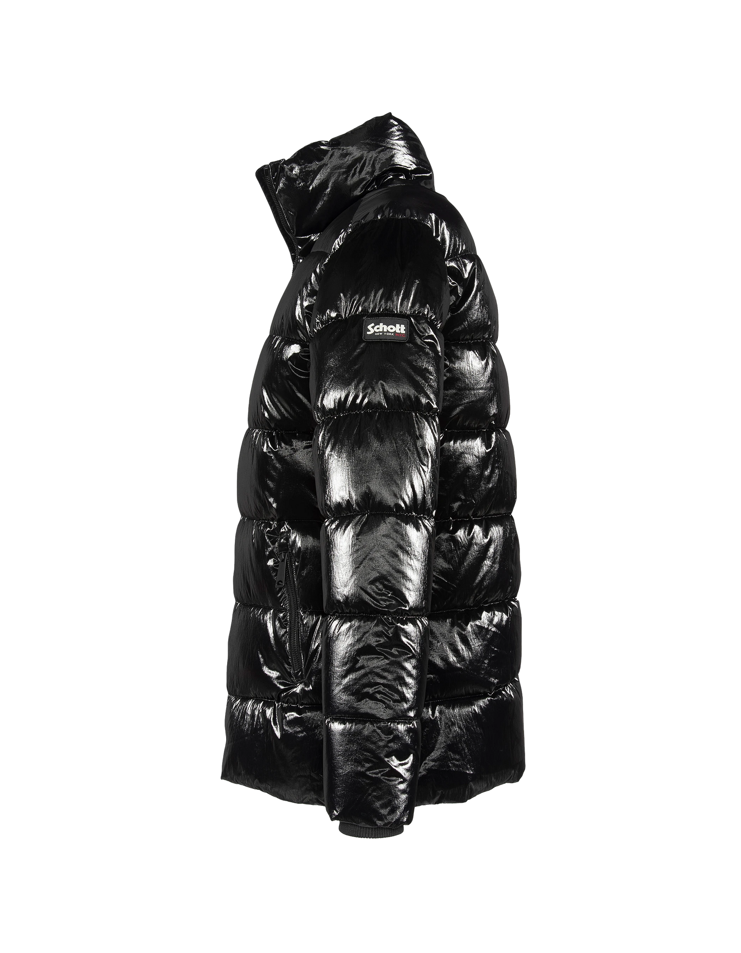 Schwarze Down -Jacke mit abnehmbarem Kunstpelzkragen