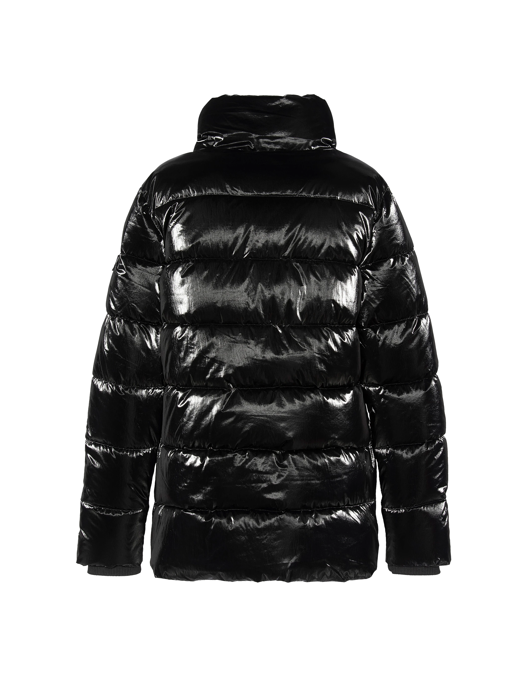 Schwarze Down -Jacke mit abnehmbarem Kunstpelzkragen-6