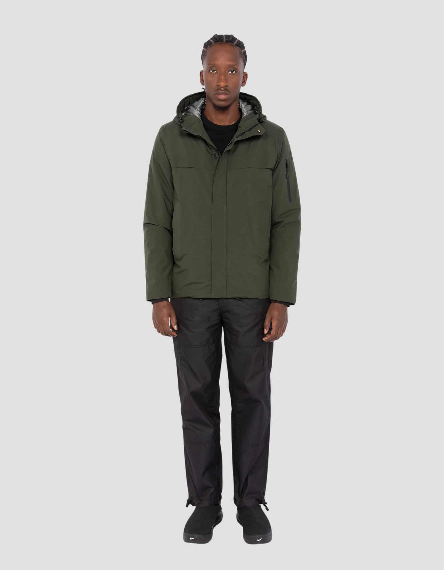 Parka kaki corto ultra leggero, cuciture saldate