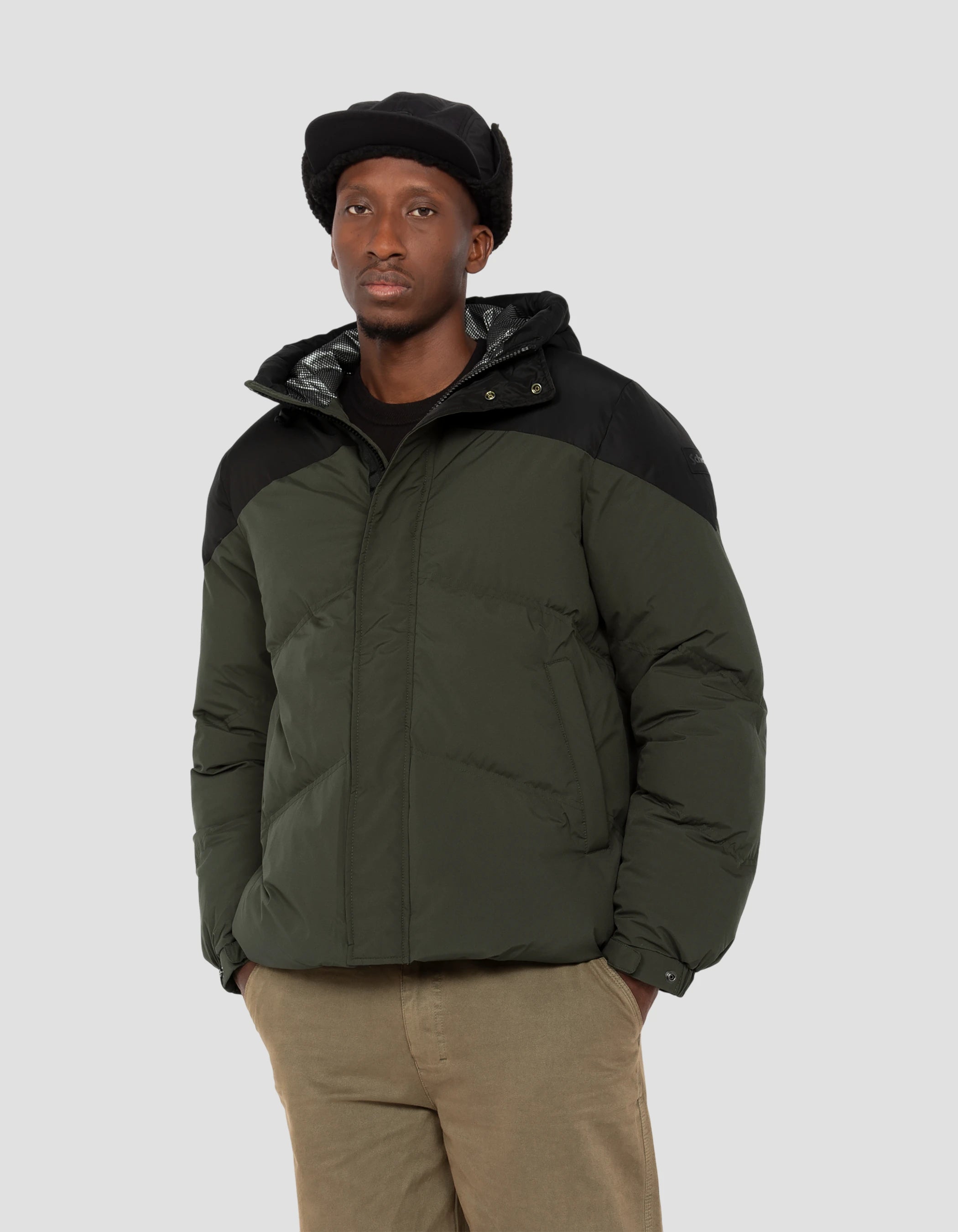 Leichte Khaki und schwarze Jacke mit Kapuze mit Kapuze-4