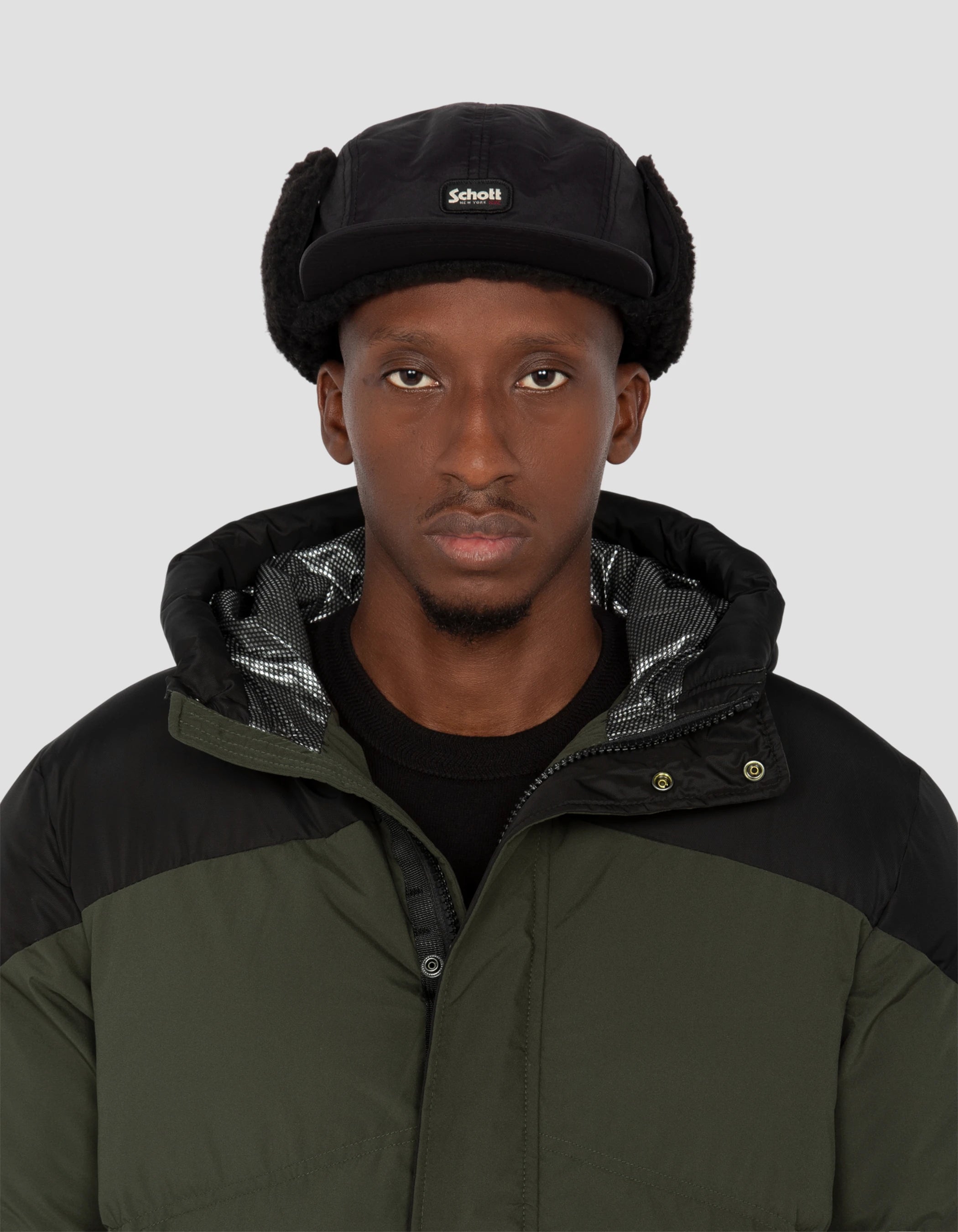 Leichte Khaki und schwarze Jacke mit Kapuze mit Kapuze-5