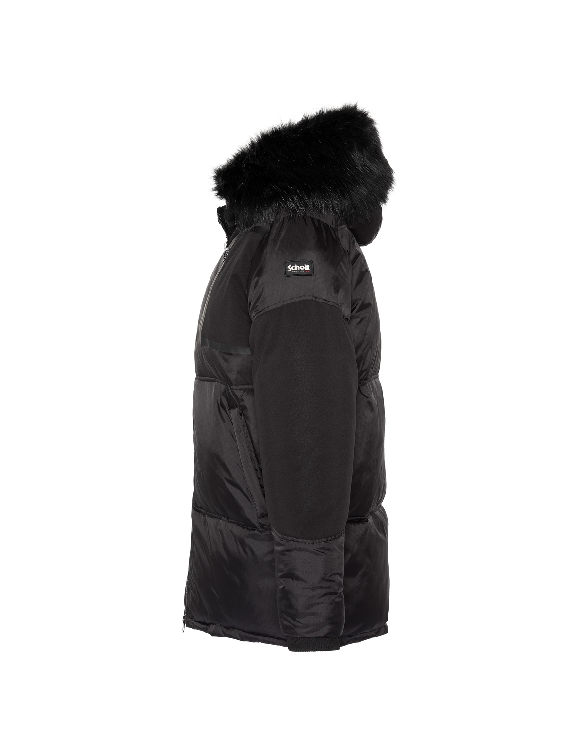 Parka aus zwei Materialien mit schwarzer Kapuze