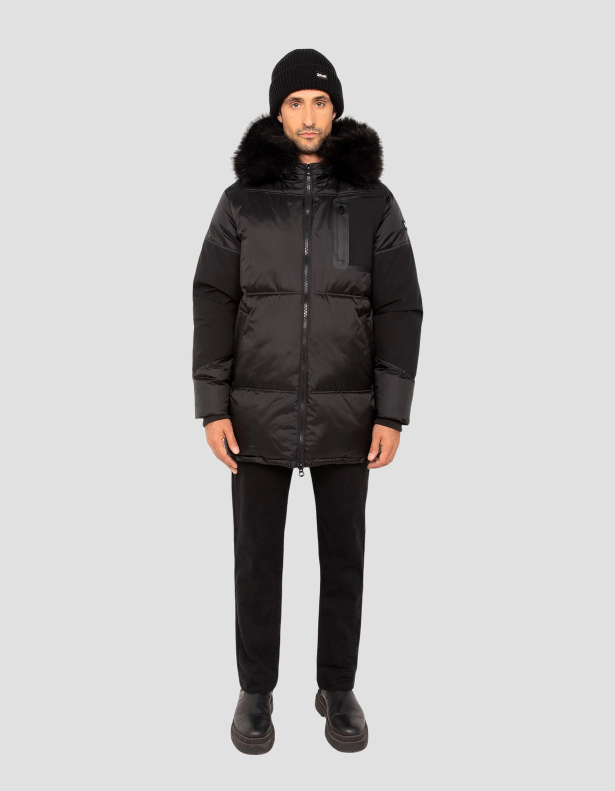 Parka aus zwei Materialien mit schwarzer Kapuze-1