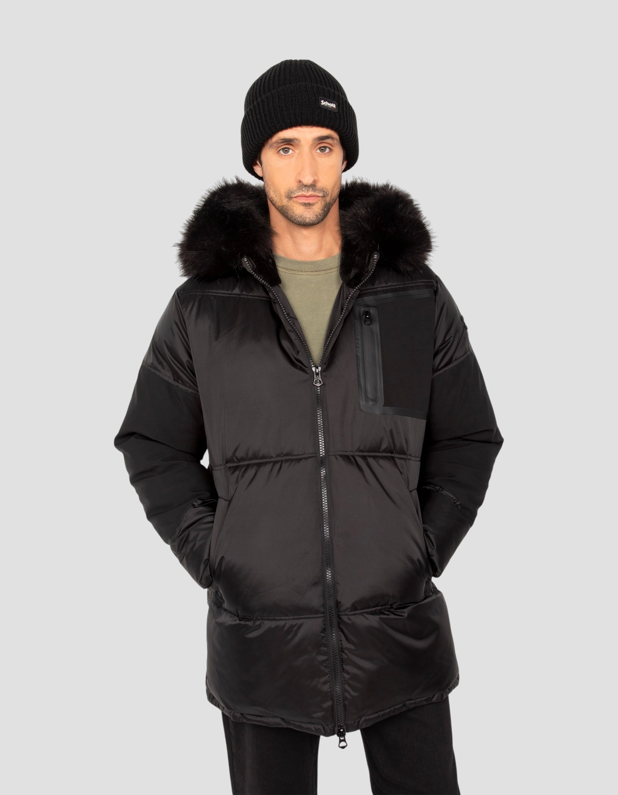 Parka aus zwei Materialien mit schwarzer Kapuze-4