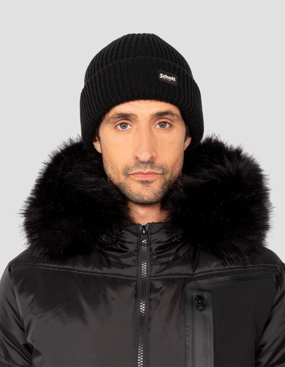 Parka aus zwei Materialien mit schwarzer Kapuze