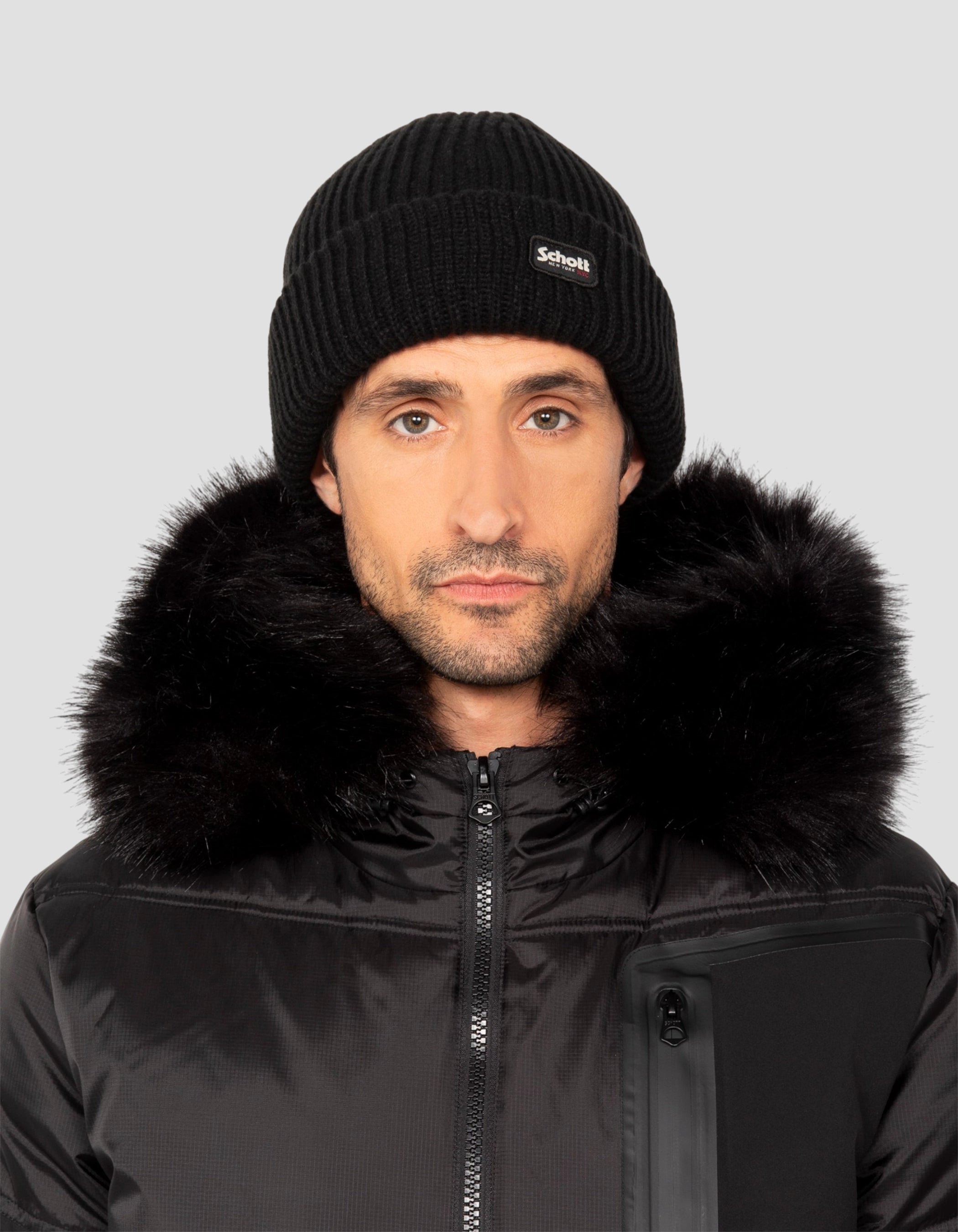 Parka aus zwei Materialien mit schwarzer Kapuze-5