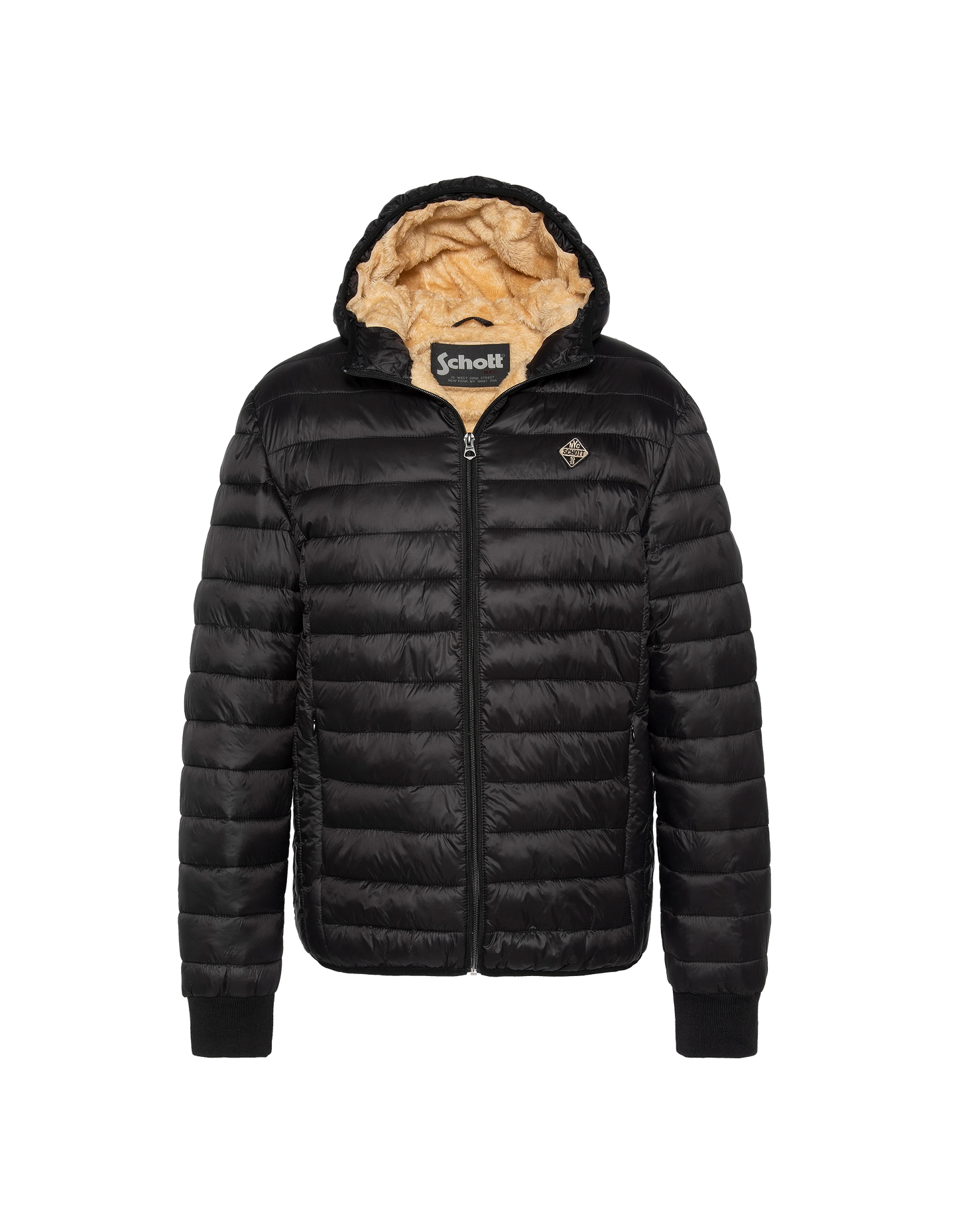 Schwarze Down -Jacke mit abnehmbarem Kunstpelzkragen