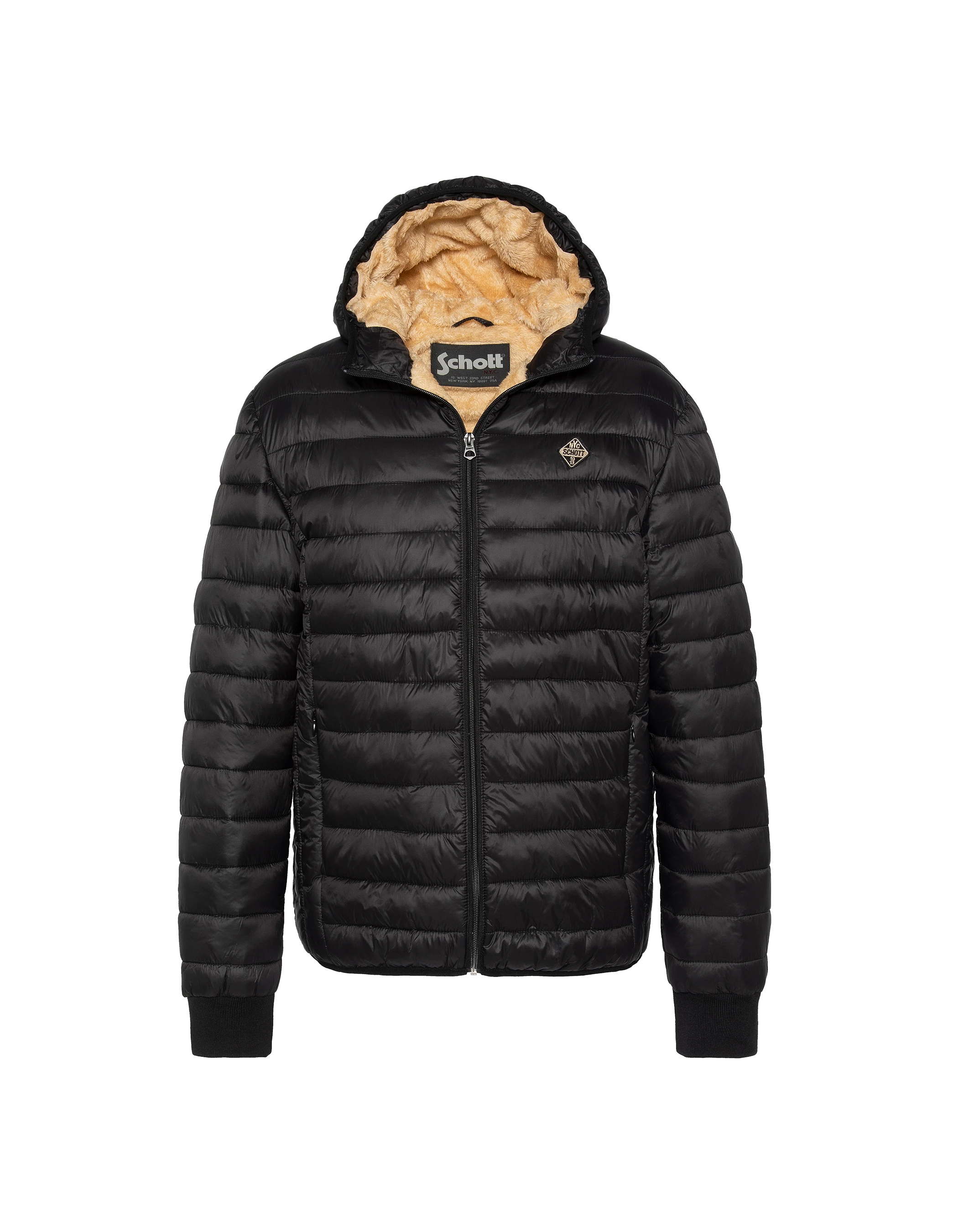 Schwarze Down -Jacke mit abnehmbarem Kunstpelzkragen-1