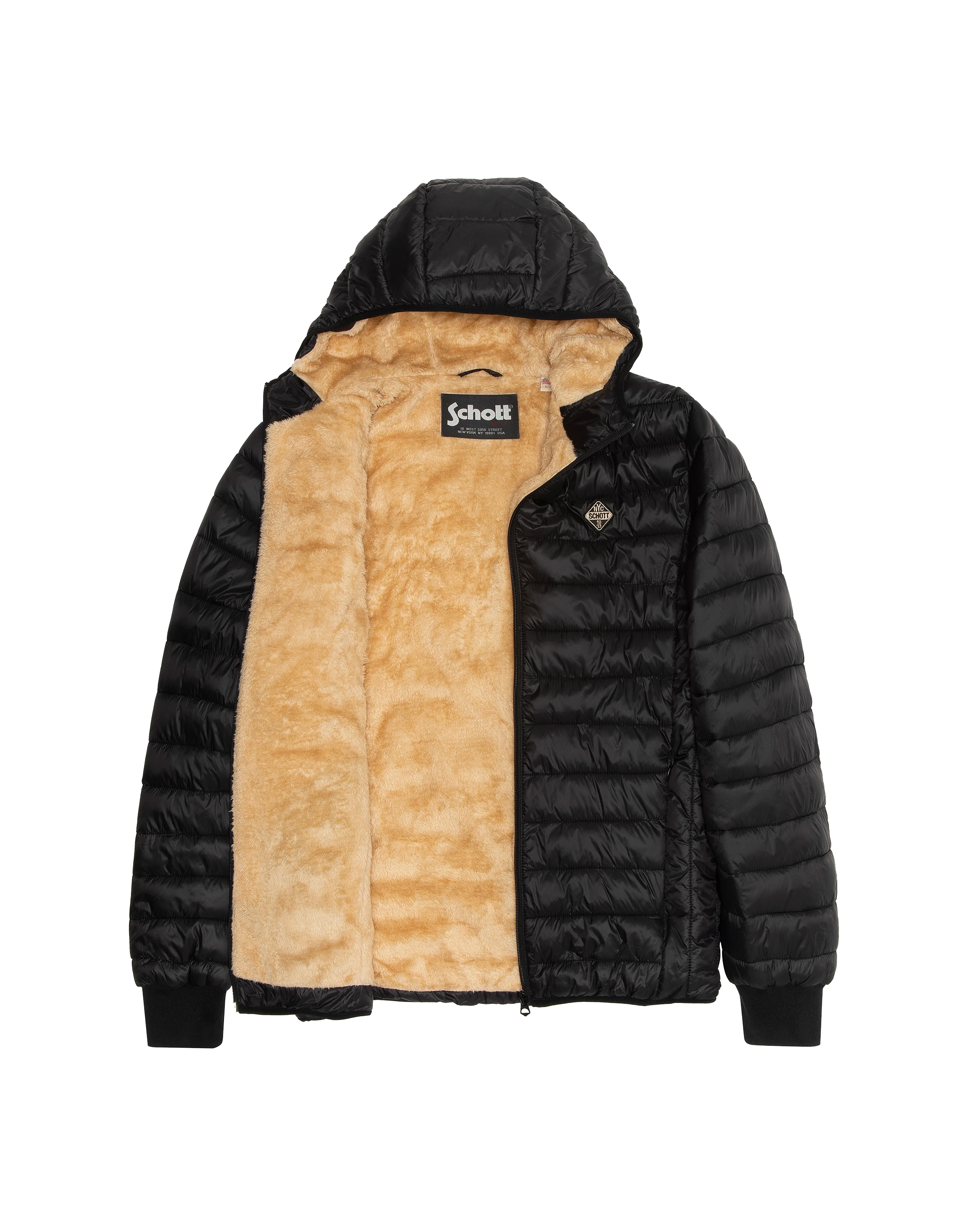 Schwarze Down -Jacke mit abnehmbarem Kunstpelzkragen-3