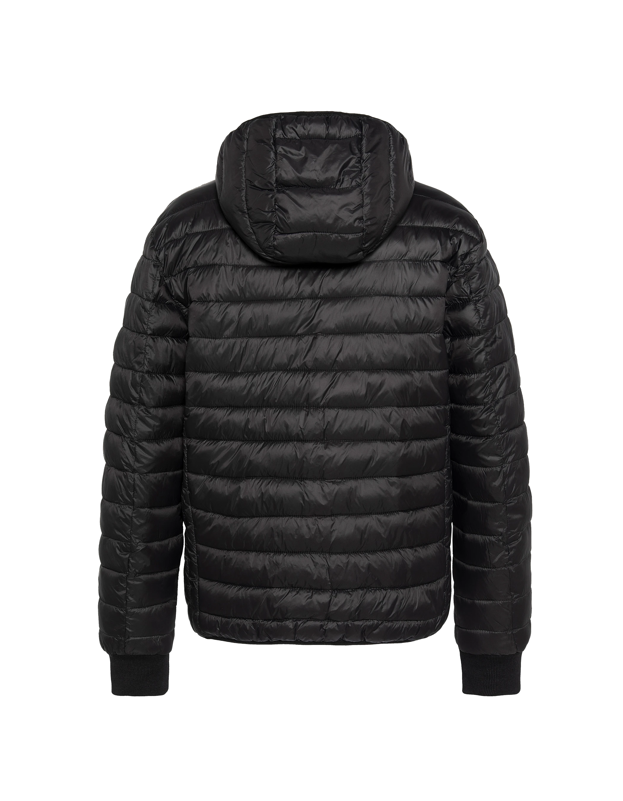 Schwarze Down -Jacke mit abnehmbarem Kunstpelzkragen-2