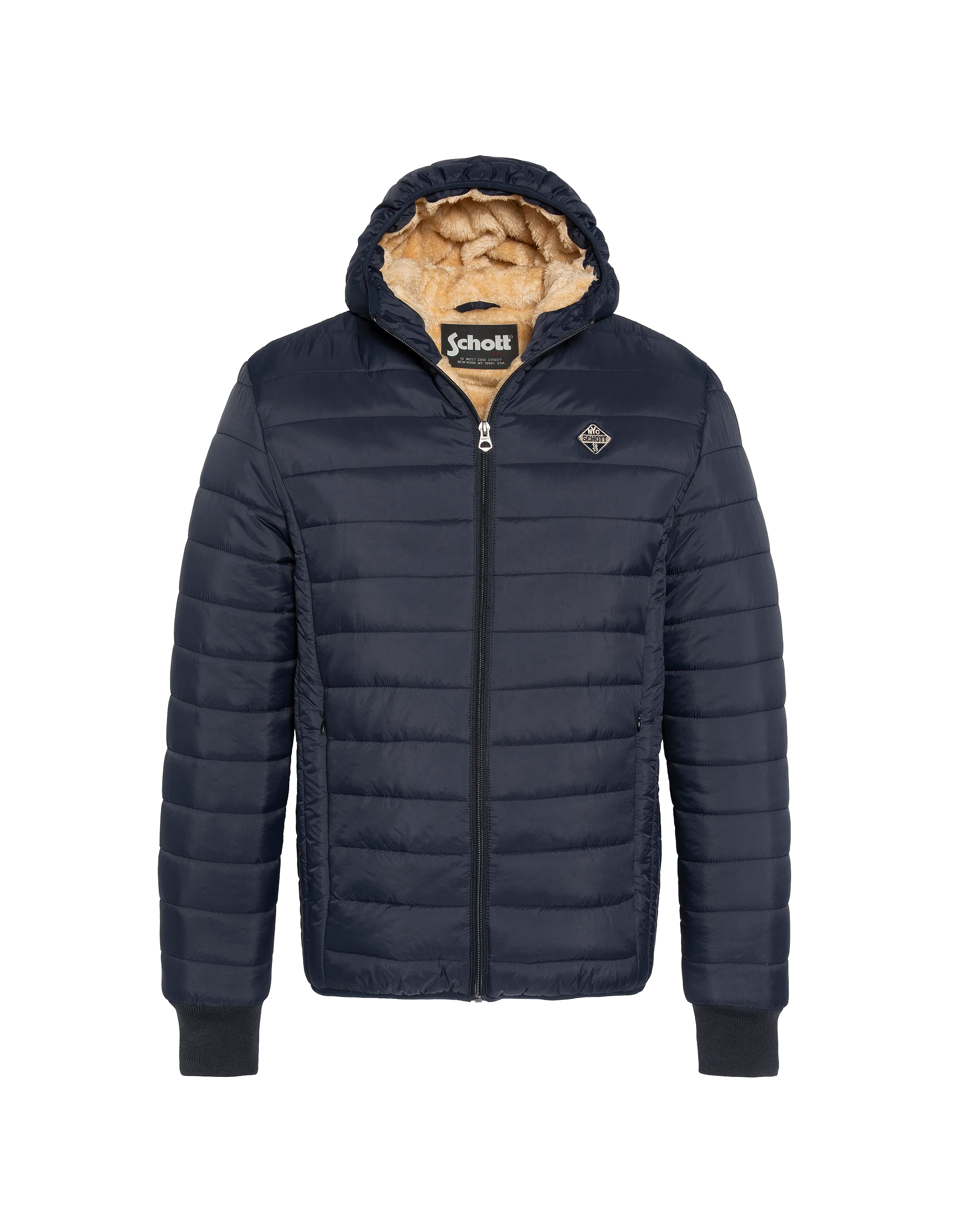 Marineblaue Jacke mit abnehmbarem Kunstpelzkragen-2