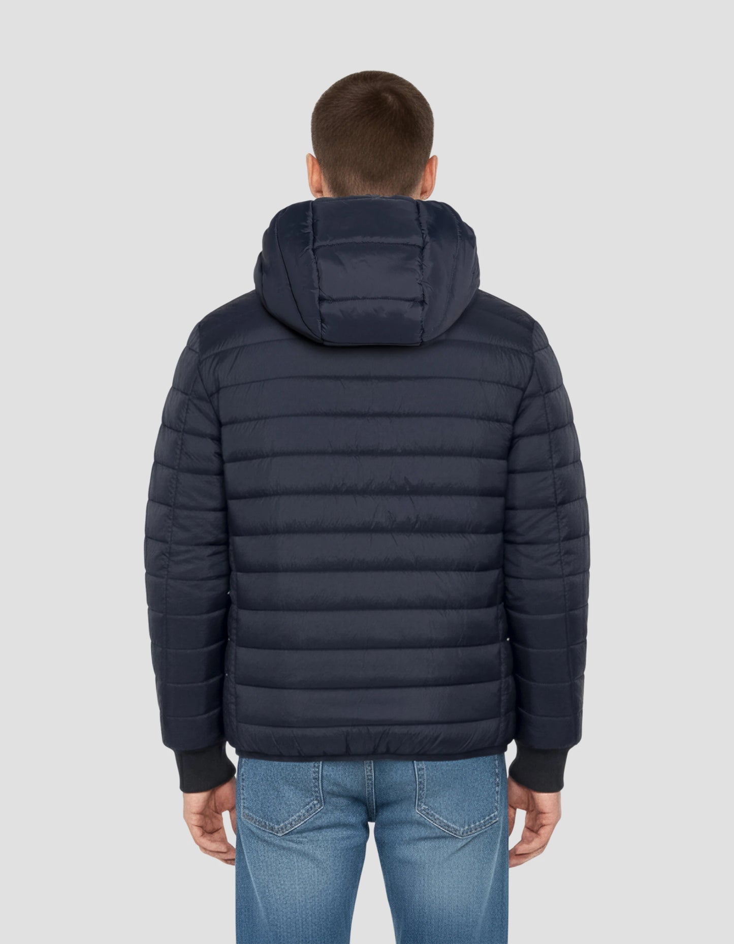 Marineblaue Jacke mit abnehmbarem Kunstpelzkragen