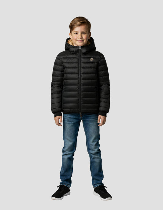 Doudoune noire à capuche doublée fausse fourrure enfant
