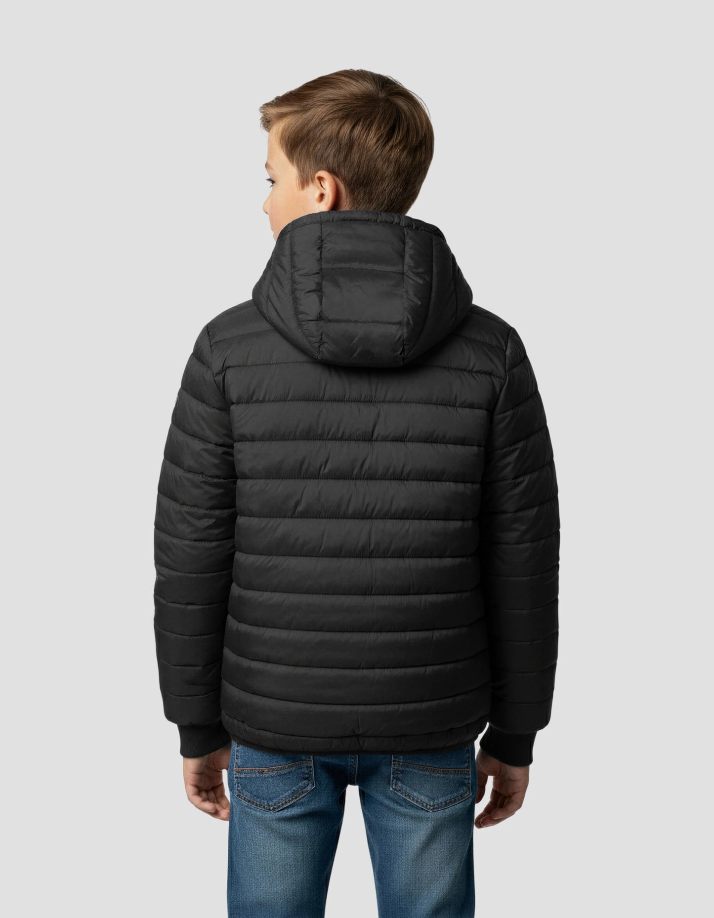 Giacca nera con bambini falsi pellicce con cappuccio foderato