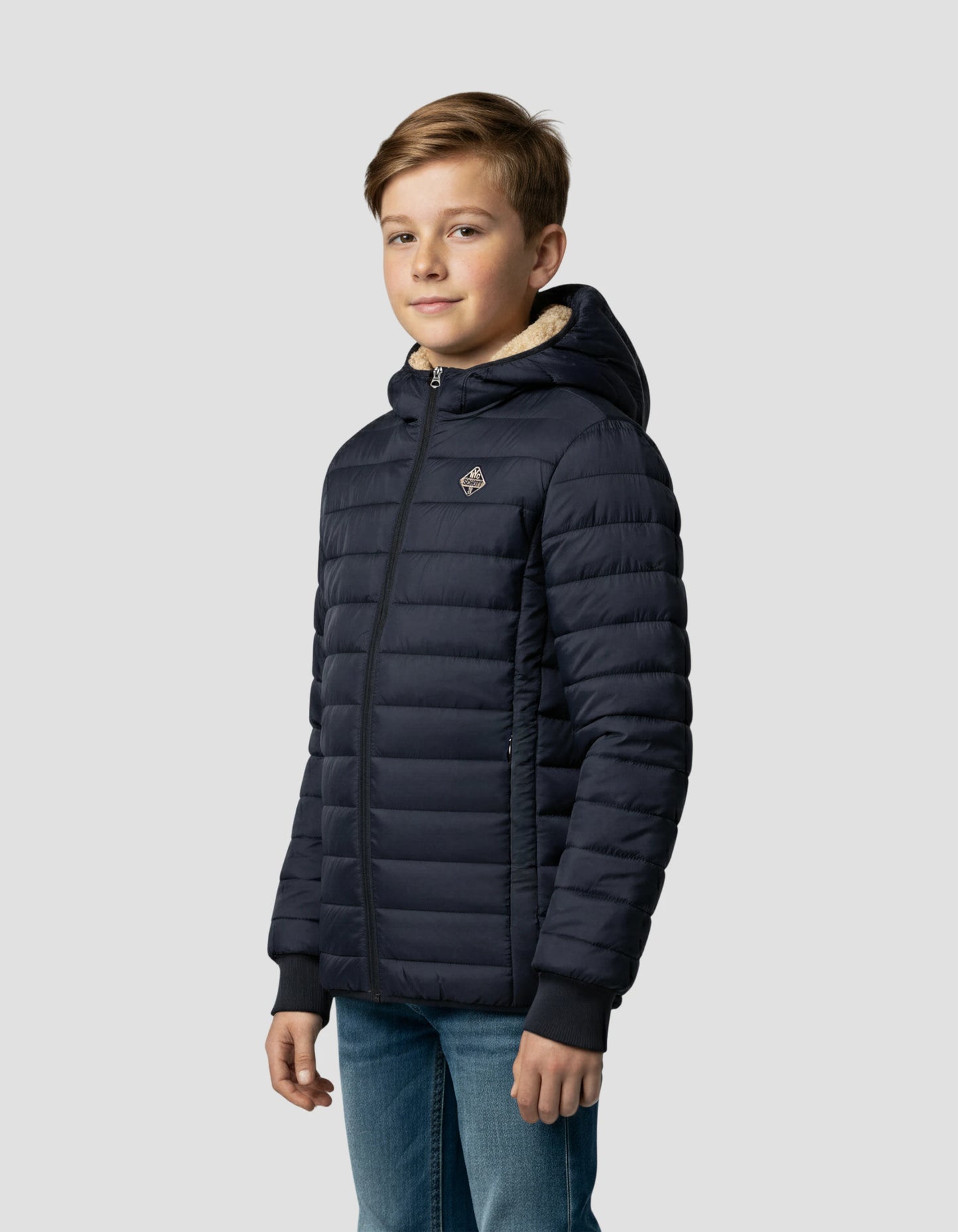 Giacca blu navy con doppia pelliccia doppia pelliccia