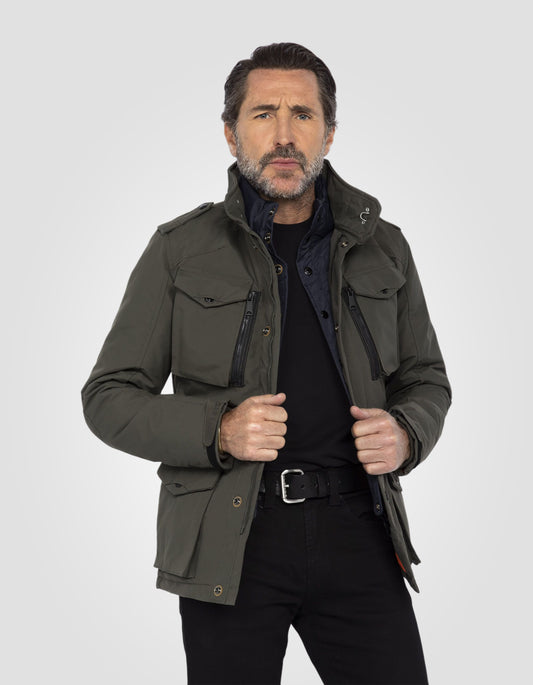 Veste army kaki multipoches, plastron amovible