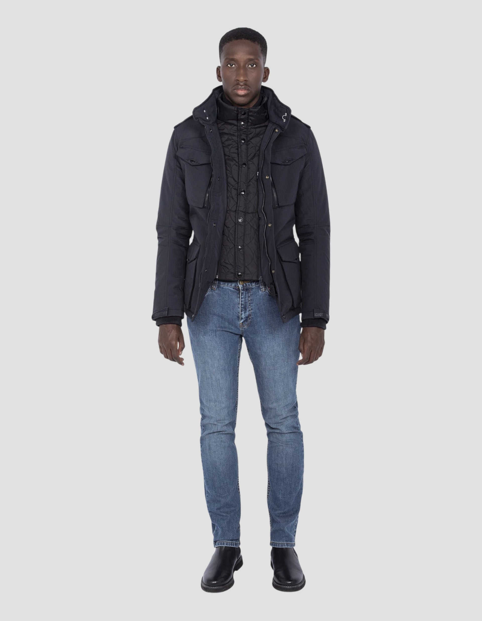 Multipoche navy blue army jacket, removable plastron - field Multipoche navy blue army jacket, removable plastron - field