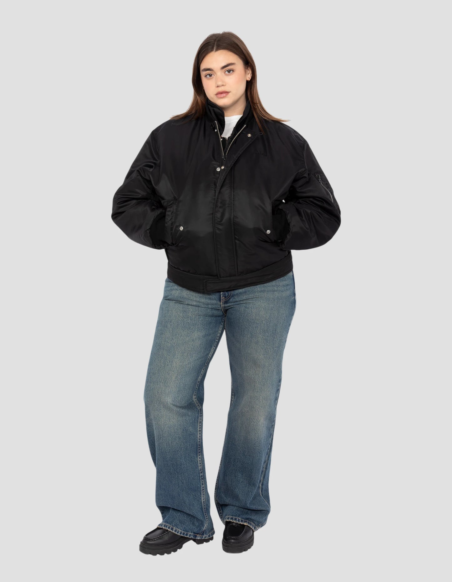 Recycled Nylon 3-in-1 combo black bomber jacket, plus size