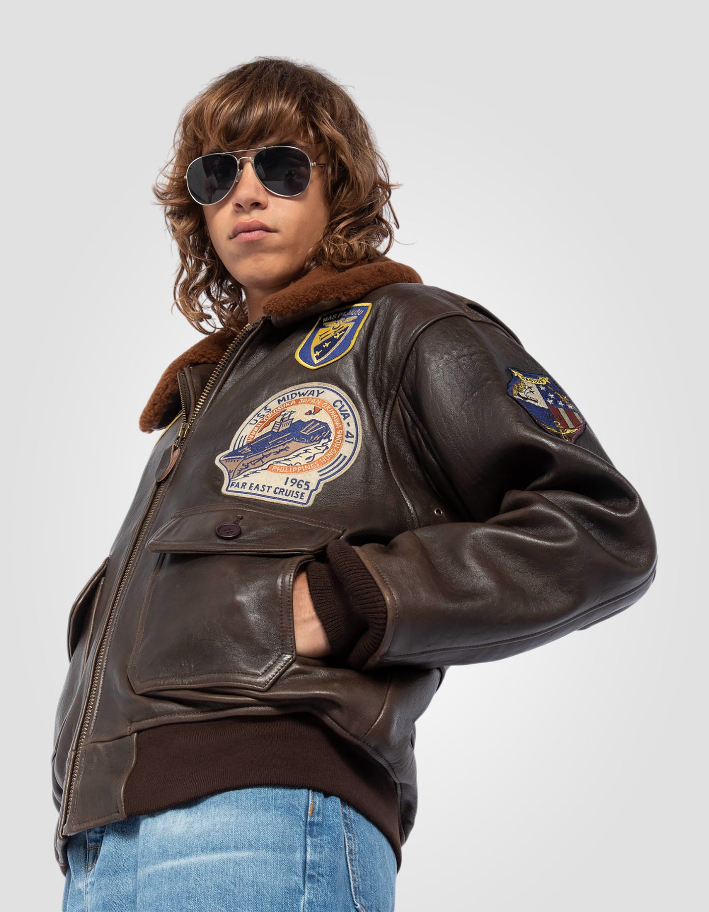 Blouson aviateur en cuir G-1 "Wings of Gold", mythique USA