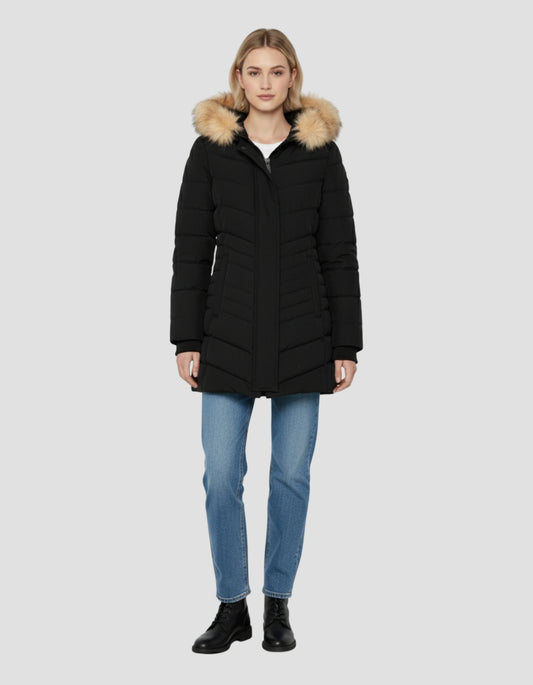 Mittlere Länge mit Kapuzenparka mit abnehmbarem Kunstfell