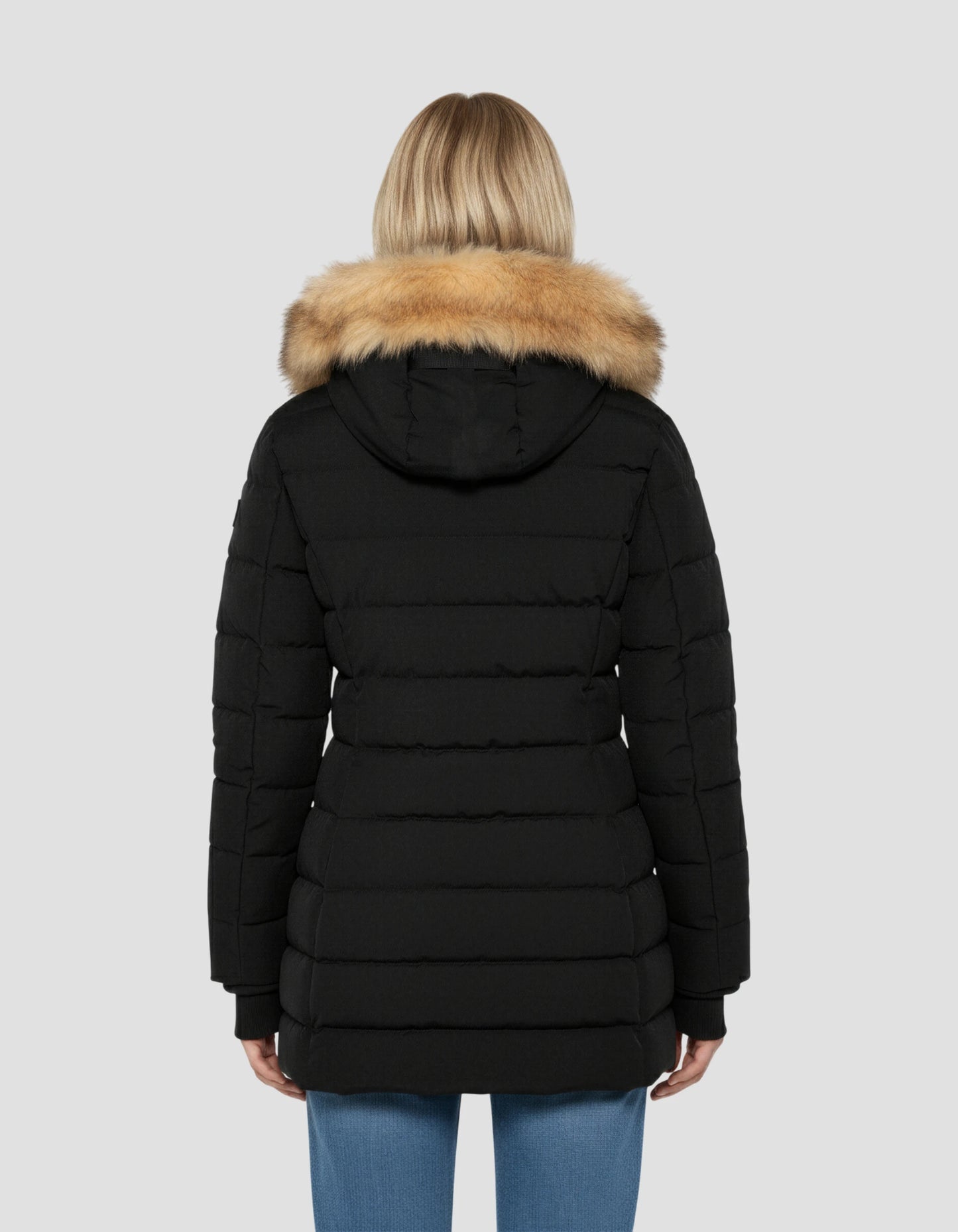 Mittlere Länge mit Kapuzenparka mit abnehmbarem Kunstfell