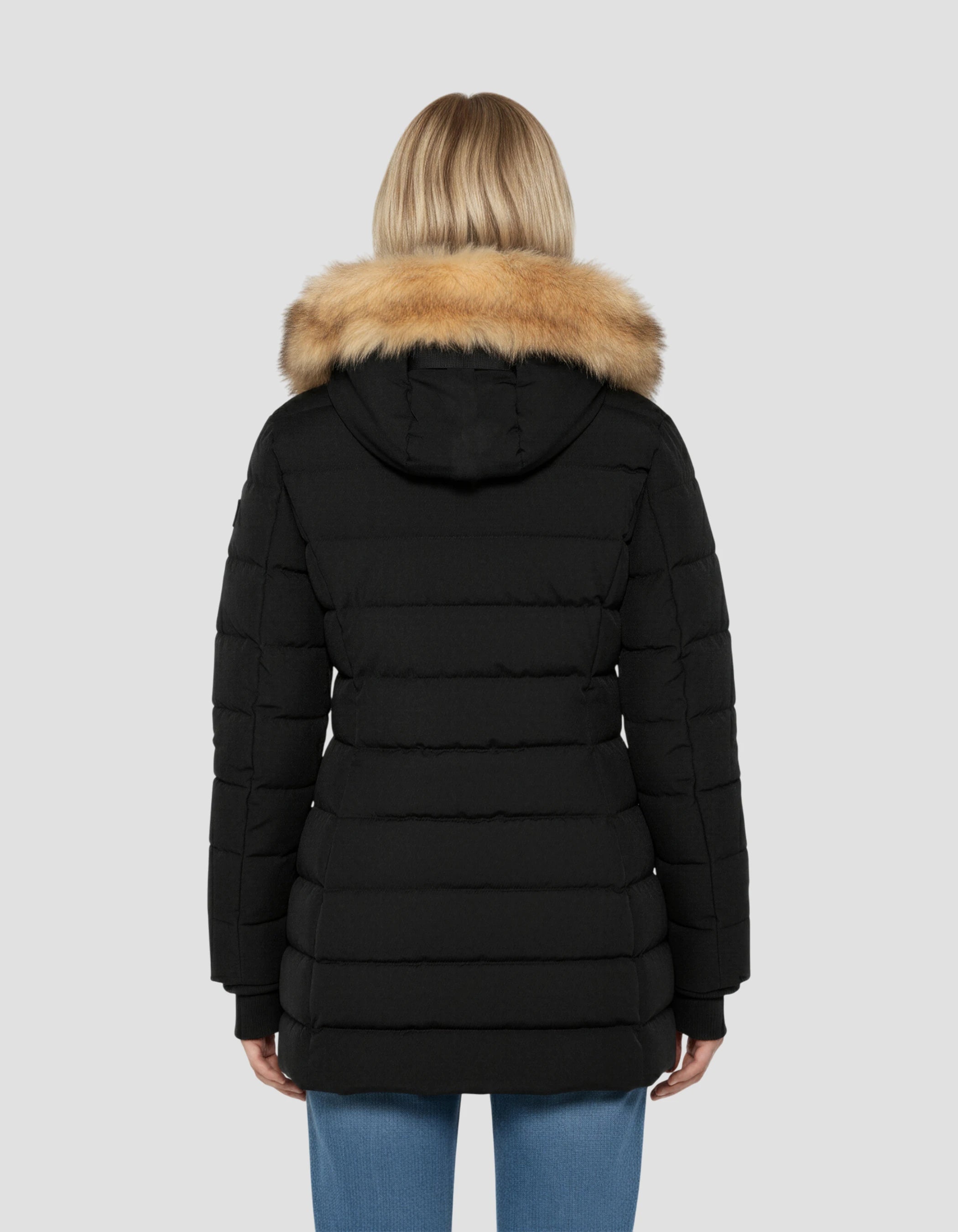 Mittlere Länge mit Kapuzenparka mit abnehmbarem Kunstfell-4