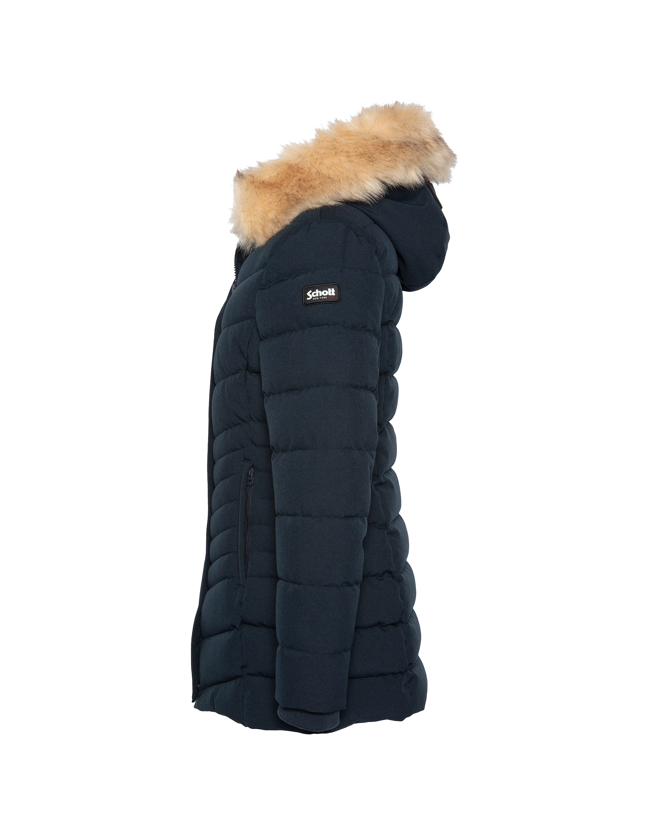 Mid-length to hooded navy parka with removable faux fur-4