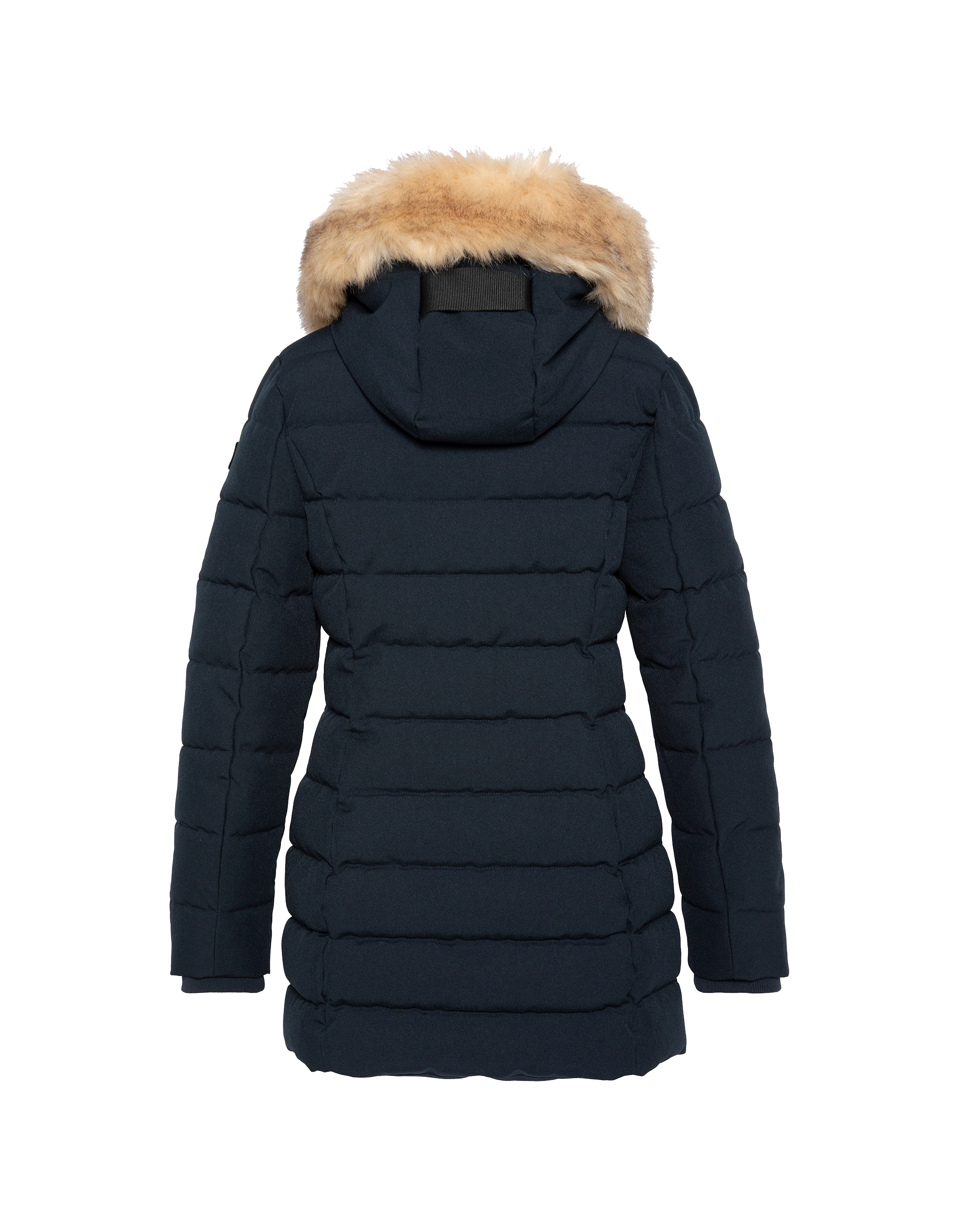 Mid-length to hooded navy parka with removable faux fur-2