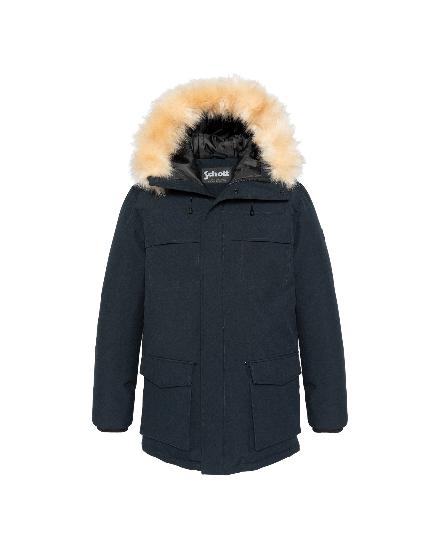 Marineblaues Parka in abnehmbarem Kunstfell