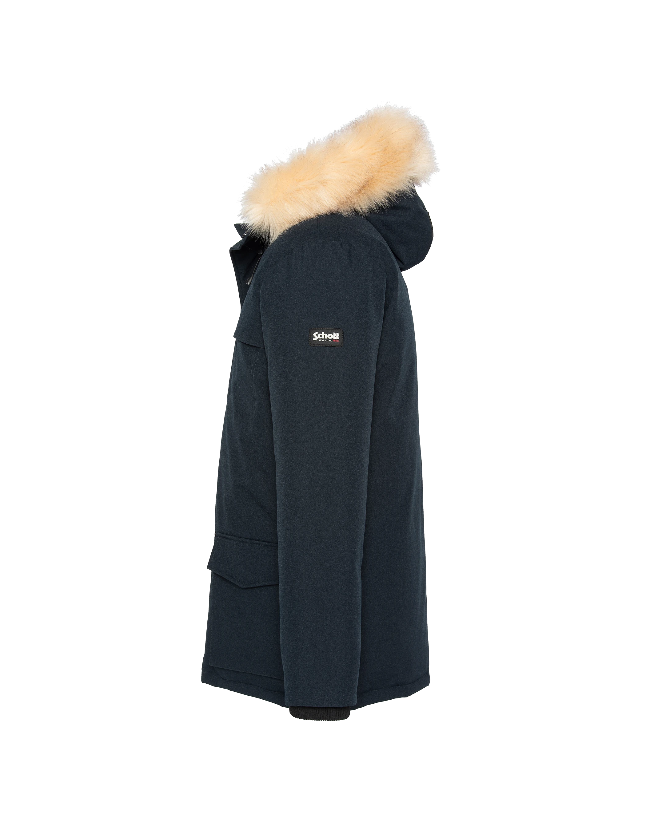 Marineblaues Parka in abnehmbarem Kunstfell-4