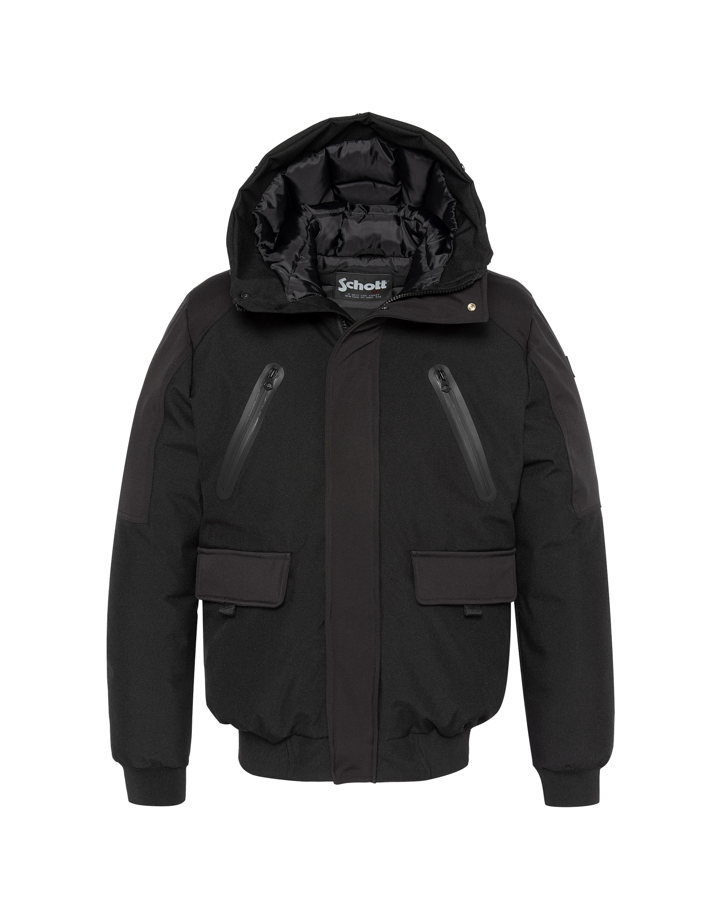 Giacca nera con cappuccio urbano, guscio morbido