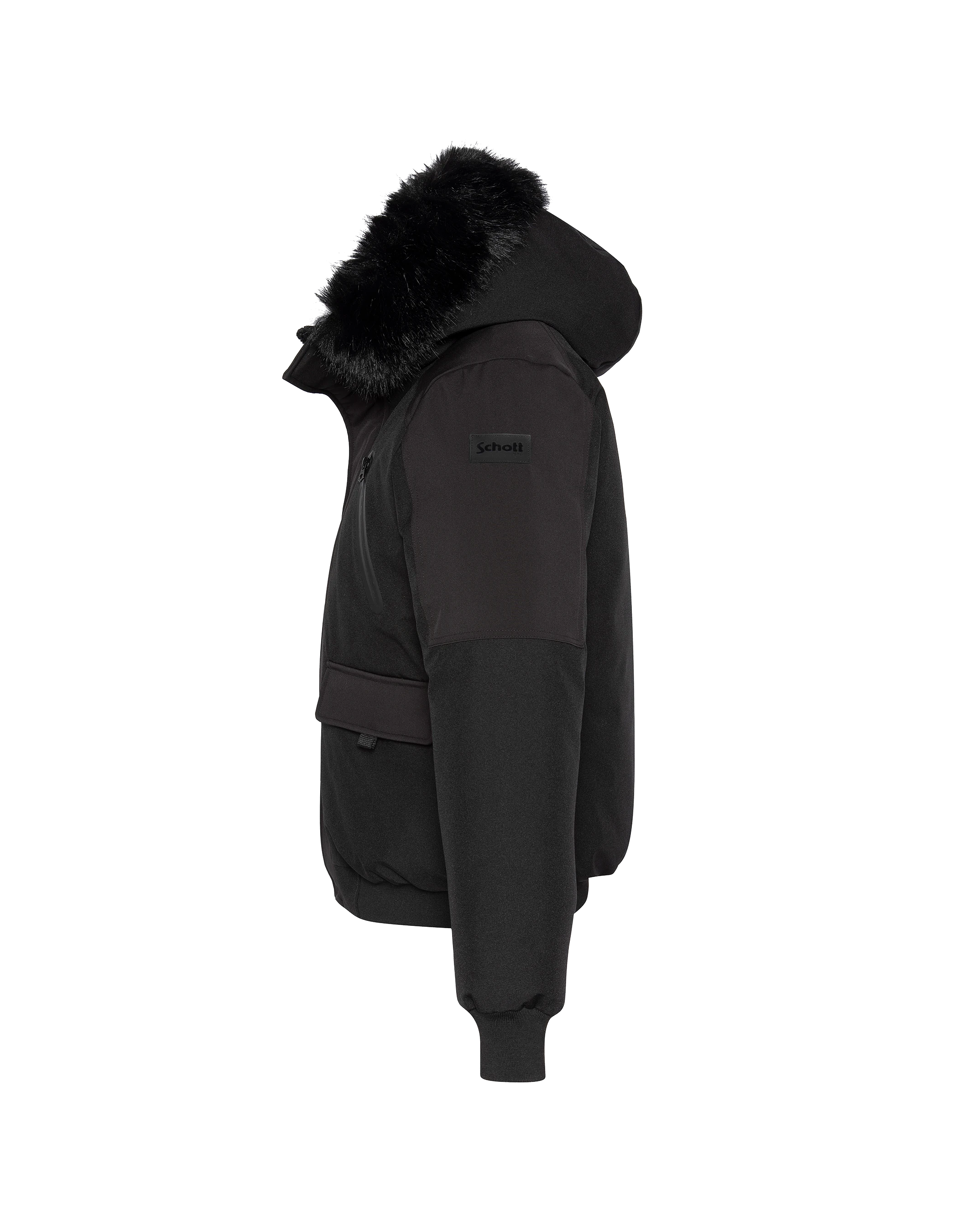 Giacca nera con cappuccio urbano, guscio morbido-10