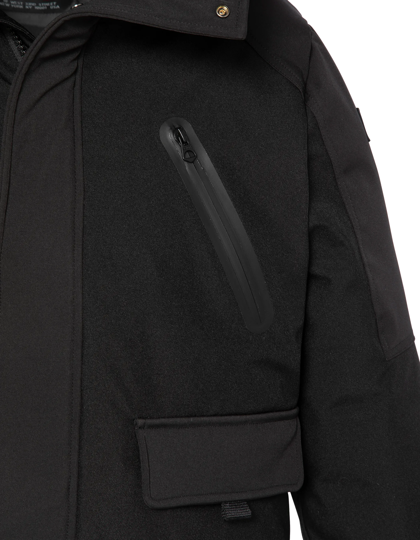 Giacca nera con cappuccio urbano, guscio morbido